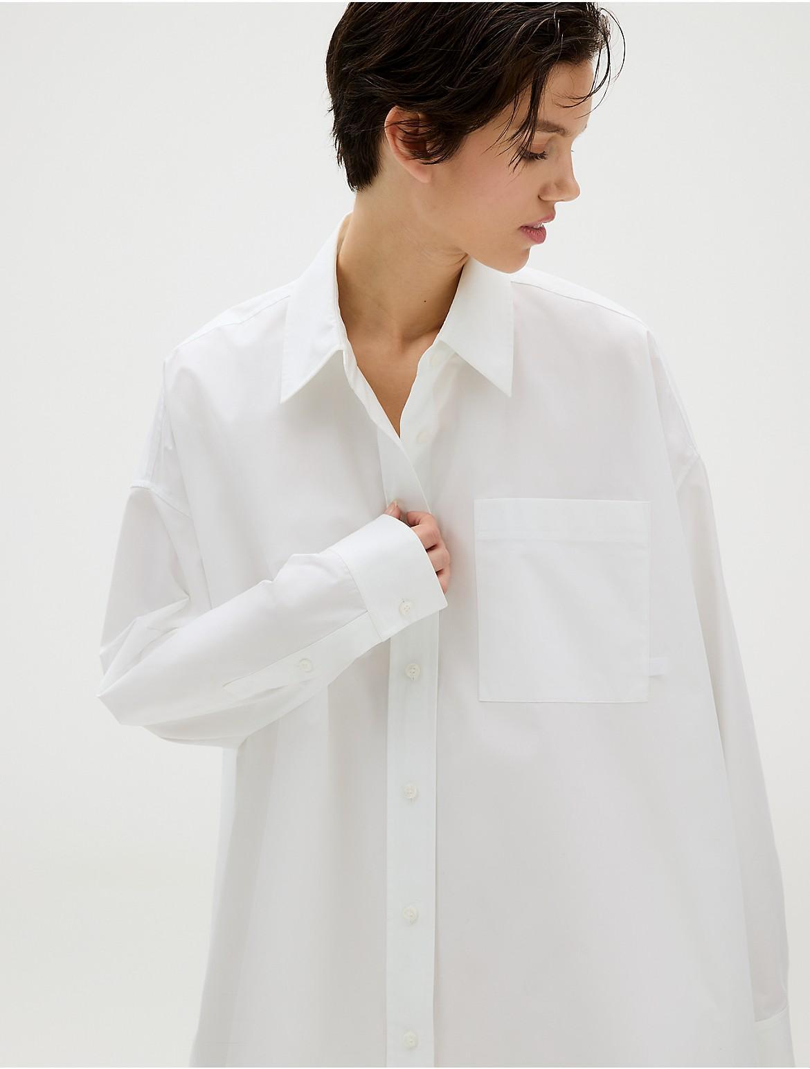 Calvin Klein Women's Poplin Relaxed Shirt Dress - White - XS Product Image