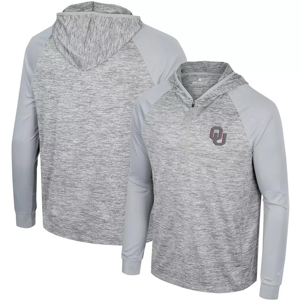 Men's Colosseum Gray Oklahoma Sooners Cybernetic Raglan Quarter-Zip Hooded Top, Size: Medium, Grey Product Image