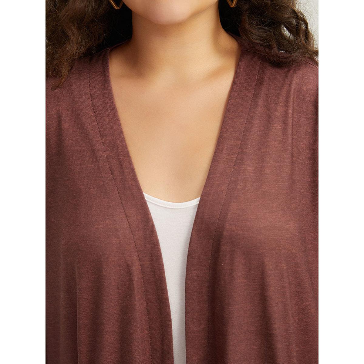 Plus Size Striped Contrast Pocket Open Front Kimono Women DarkBrown Casual Contrast Pocket Dailywear Kimonos BloomChic 30/6X Product Image