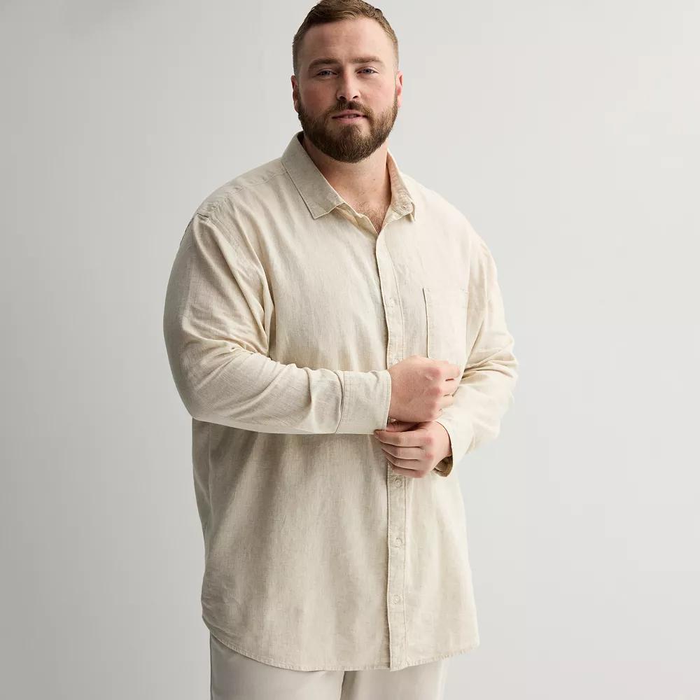Big & Tall Sonoma Goods For Life® Perfect Length Long Sleeve Linen Shirt, Men's, Size: Large Tall, Natural Product Image