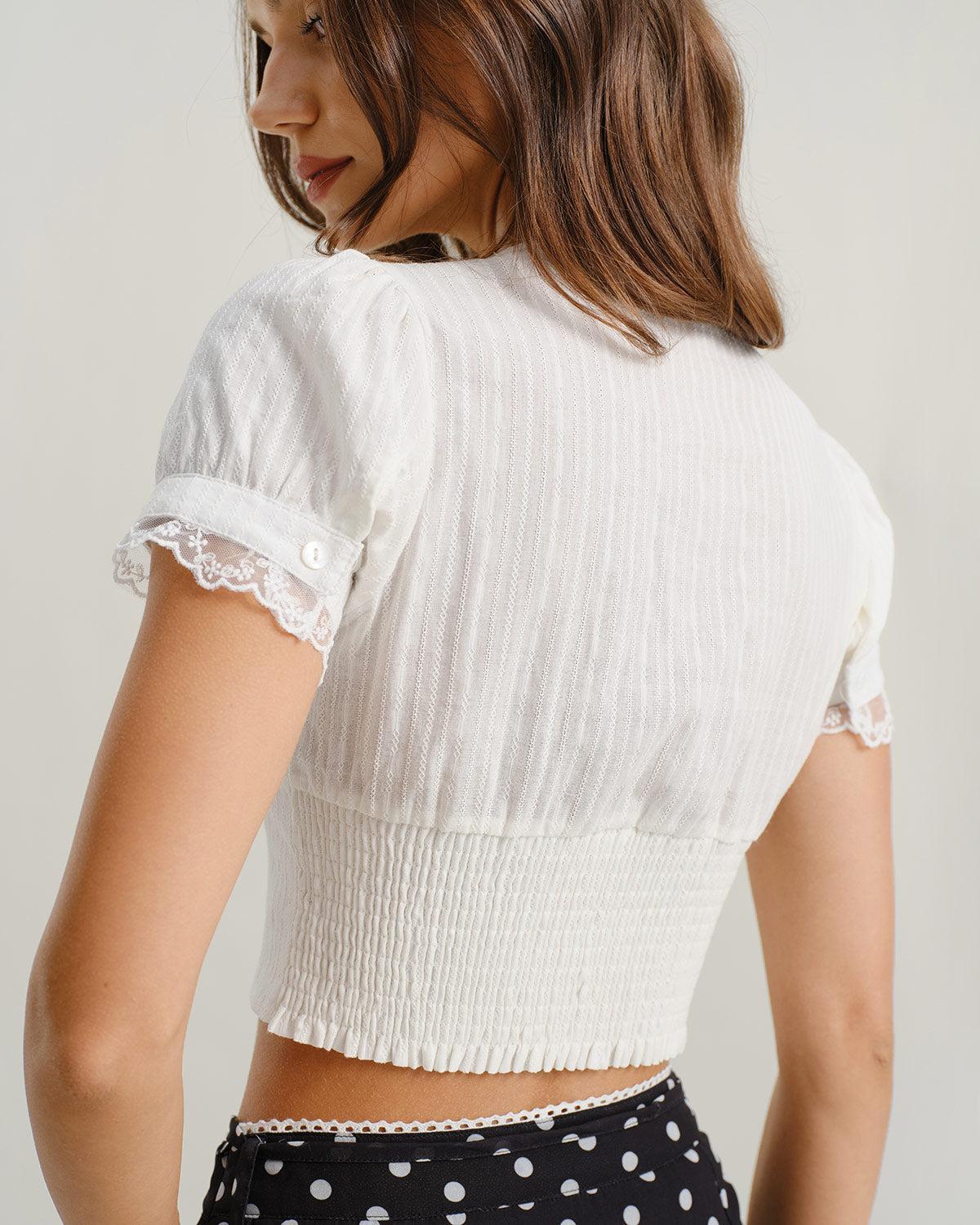White V Neck Lace Tee Product Image