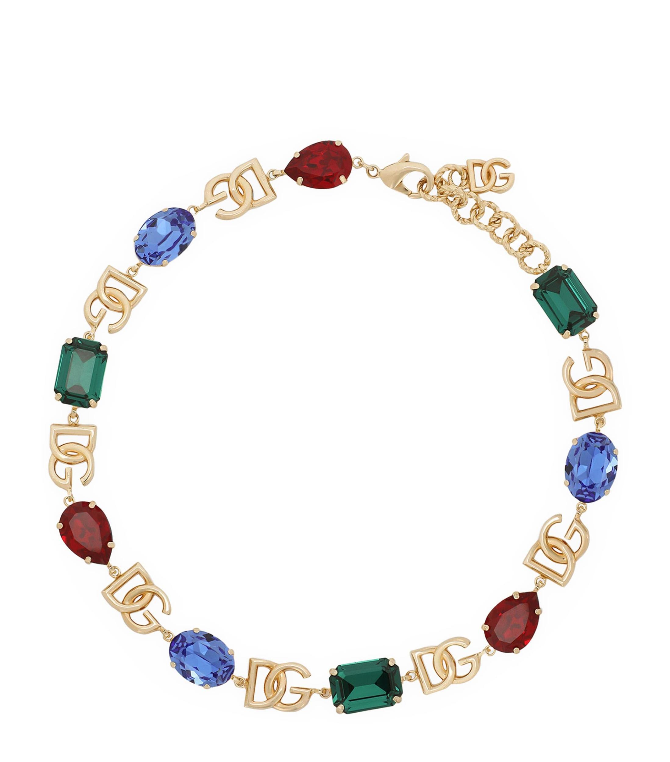 DOLCE & GABBANA Rhinestone Logo Necklace In Gold Product Image