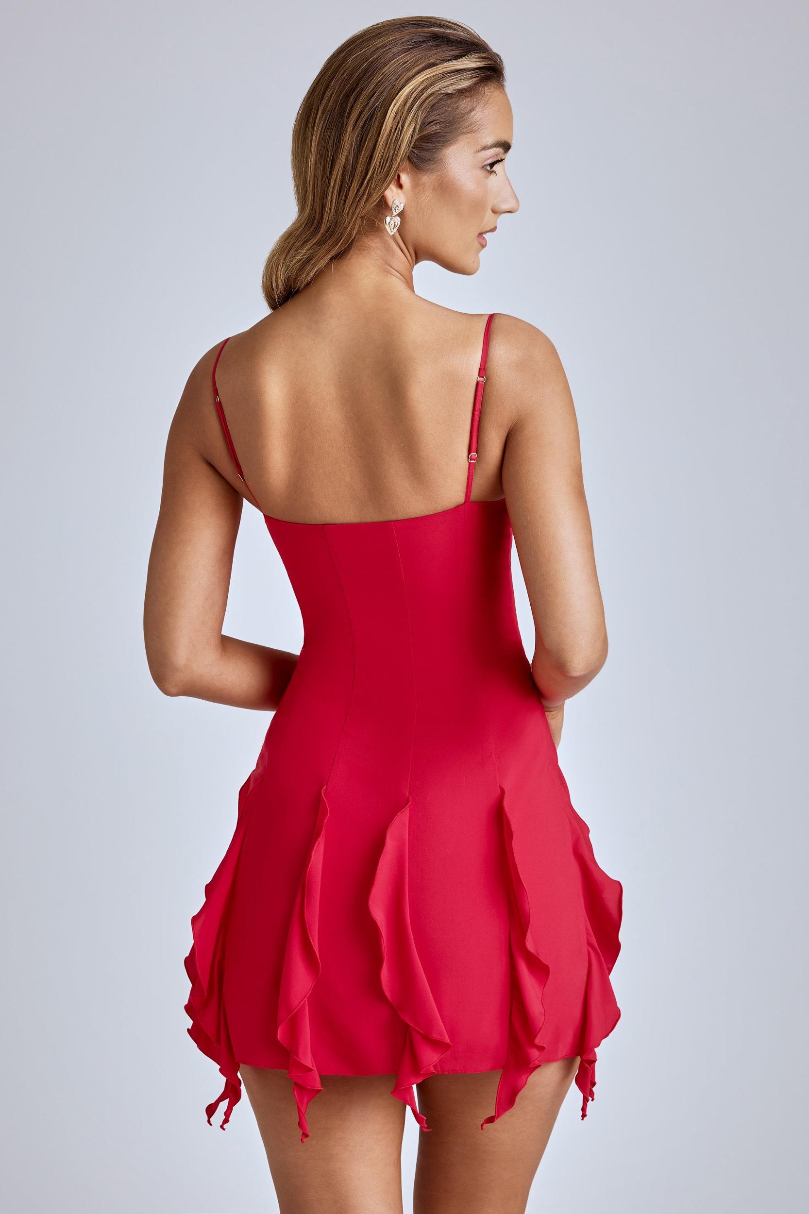 Ruffle Mini Dress in Cherry Red Product Image