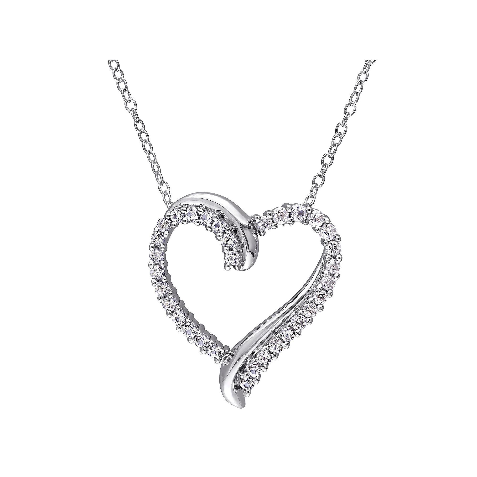 Stella Grace Sterling Silver Lab Created White Sapphire Heart Pendant Necklace, Women's, Size: 18" Product Image