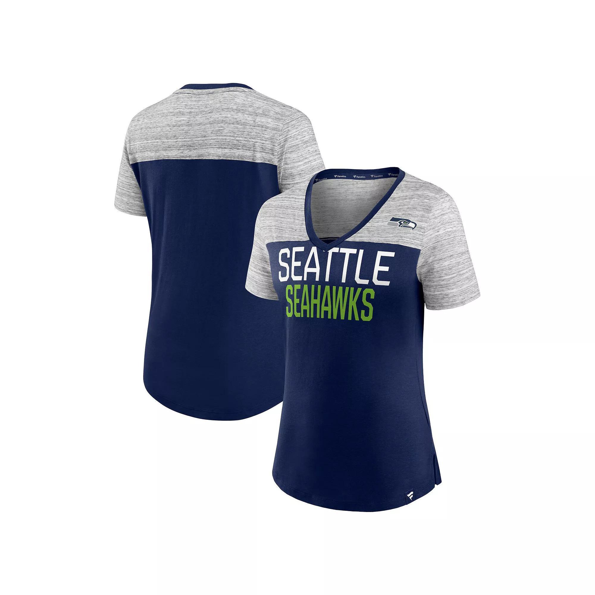 Women's Fanatics Branded Navy/Heathered Gray Denver Broncos Close Quarters V-Neck T-Shirt, Size: XL, Blue Product Image