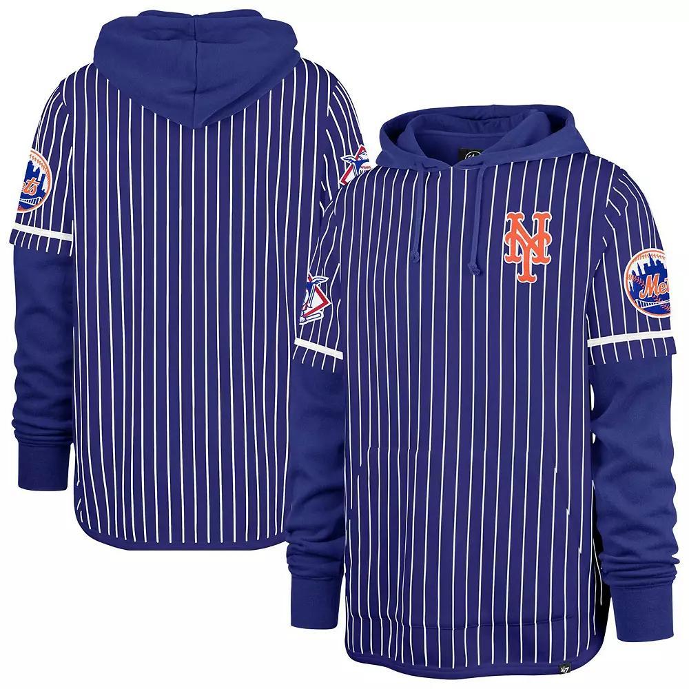 Men's '47  Royal Chicago Cubs Pinstripe Double Header Pullover Hoodie, Size: XL, Blue Product Image