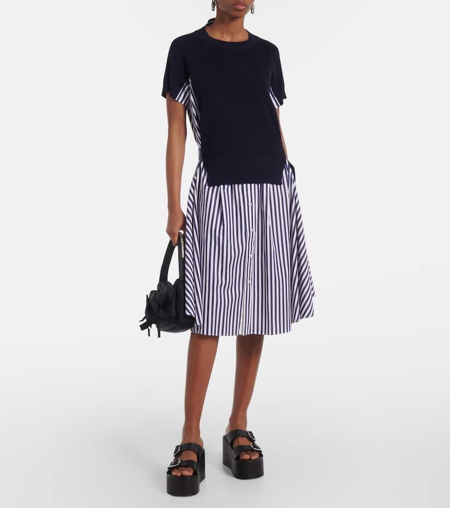 SACAI X Thomas Mason Layered Mixed Media Dress In Navy Stripe Product Image