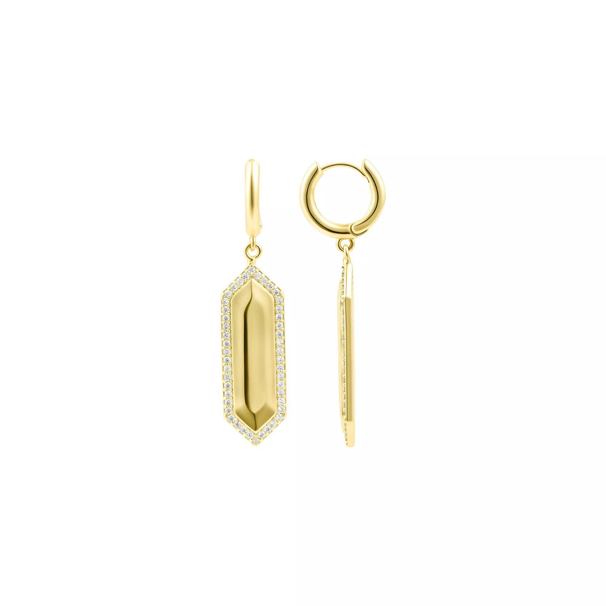 Adornia Cubic Zirconia Pave Elongated Hexagon Huggie Earrings, Womens, Gold Tone Product Image