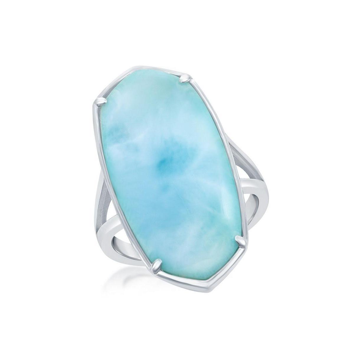 Sterling Silver Long Hexagon Larimar Ring, Women's, Size: 7 Product Image