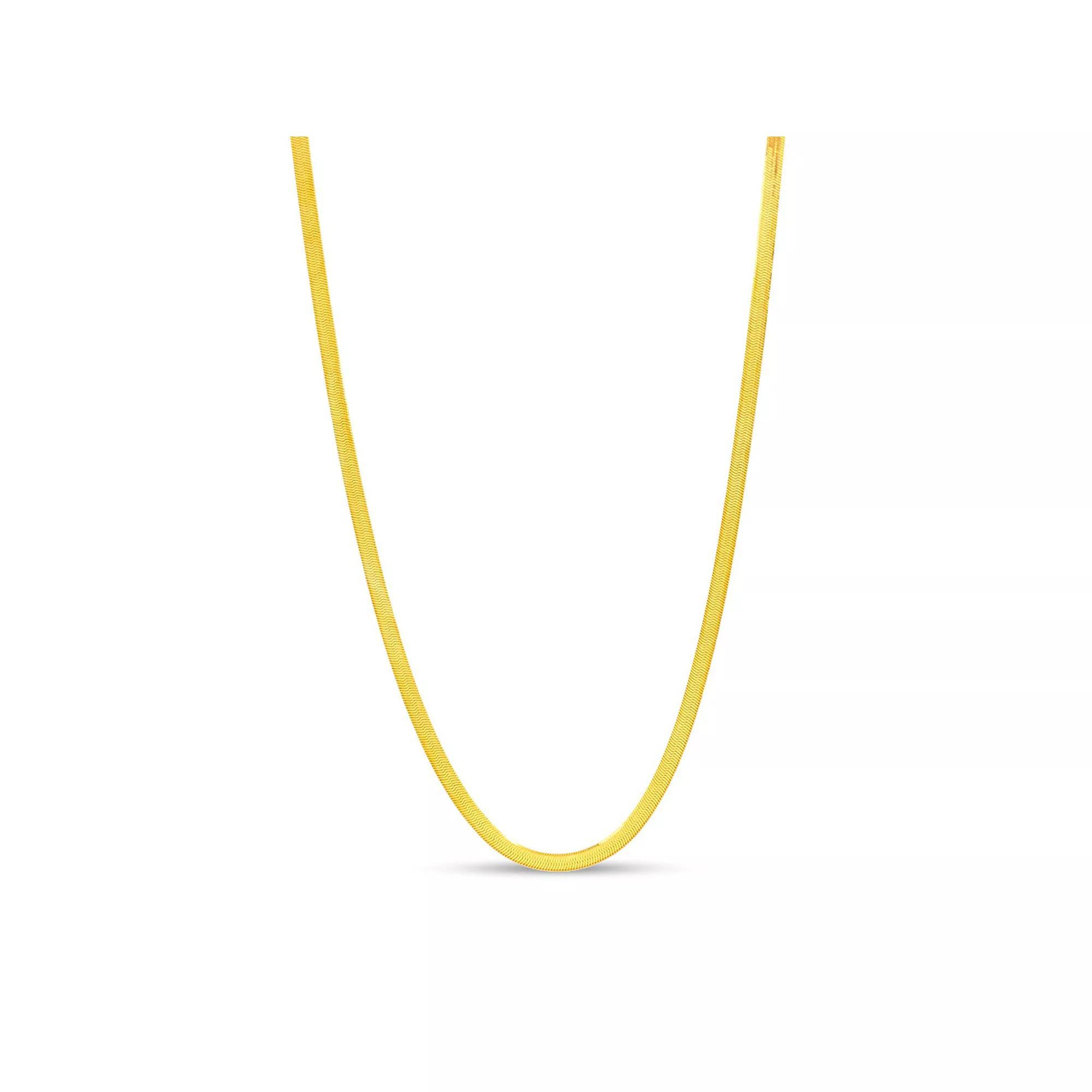 American Exchange 18K Gold Over Silver Herringbone Chain Necklace, Womens Gold Tone Product Image