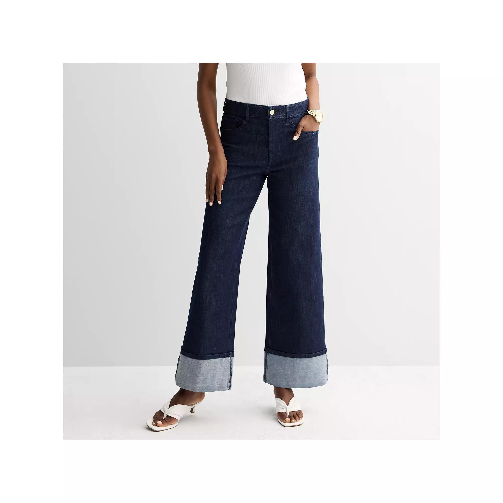 Women's Nine West High-Rise Cuffed Wide Leg Jeans, Size: 6, Dark Rinse Blue Product Image