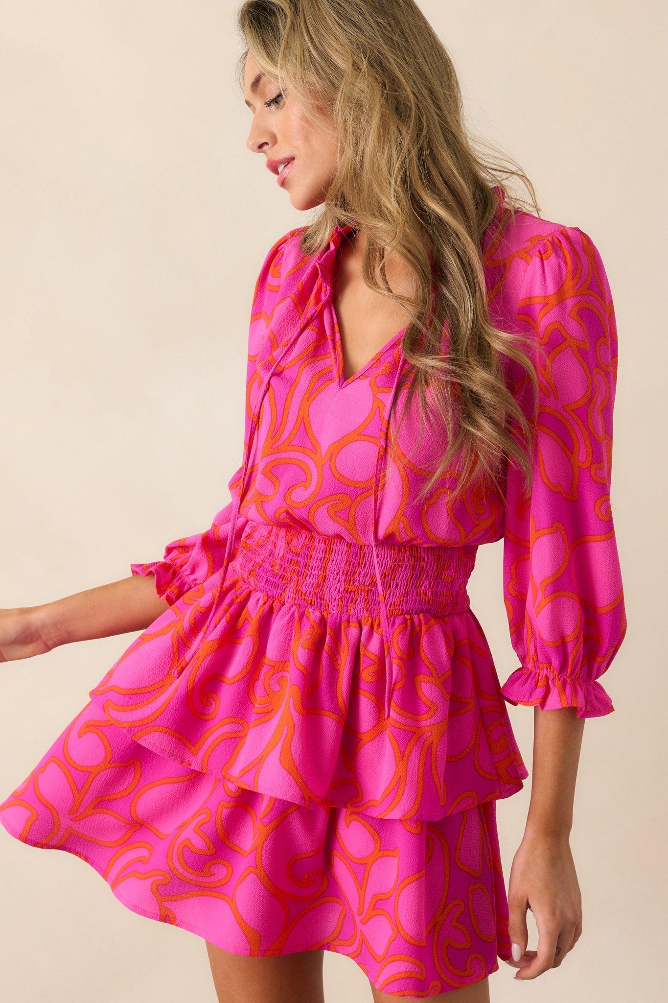 When We Meet Magenta Floral Long Sleeve Mini Dress Product Image
