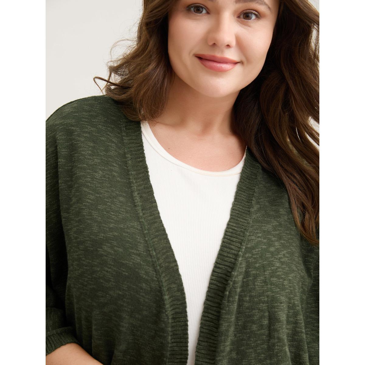 Plus Size Curvy Hem Solid Open-Front Lightweight Cardigan ArmyGreen Women Loose Half Sleeve Everyday-Casual Cardigans BloomChic 14-16/1X Product Image