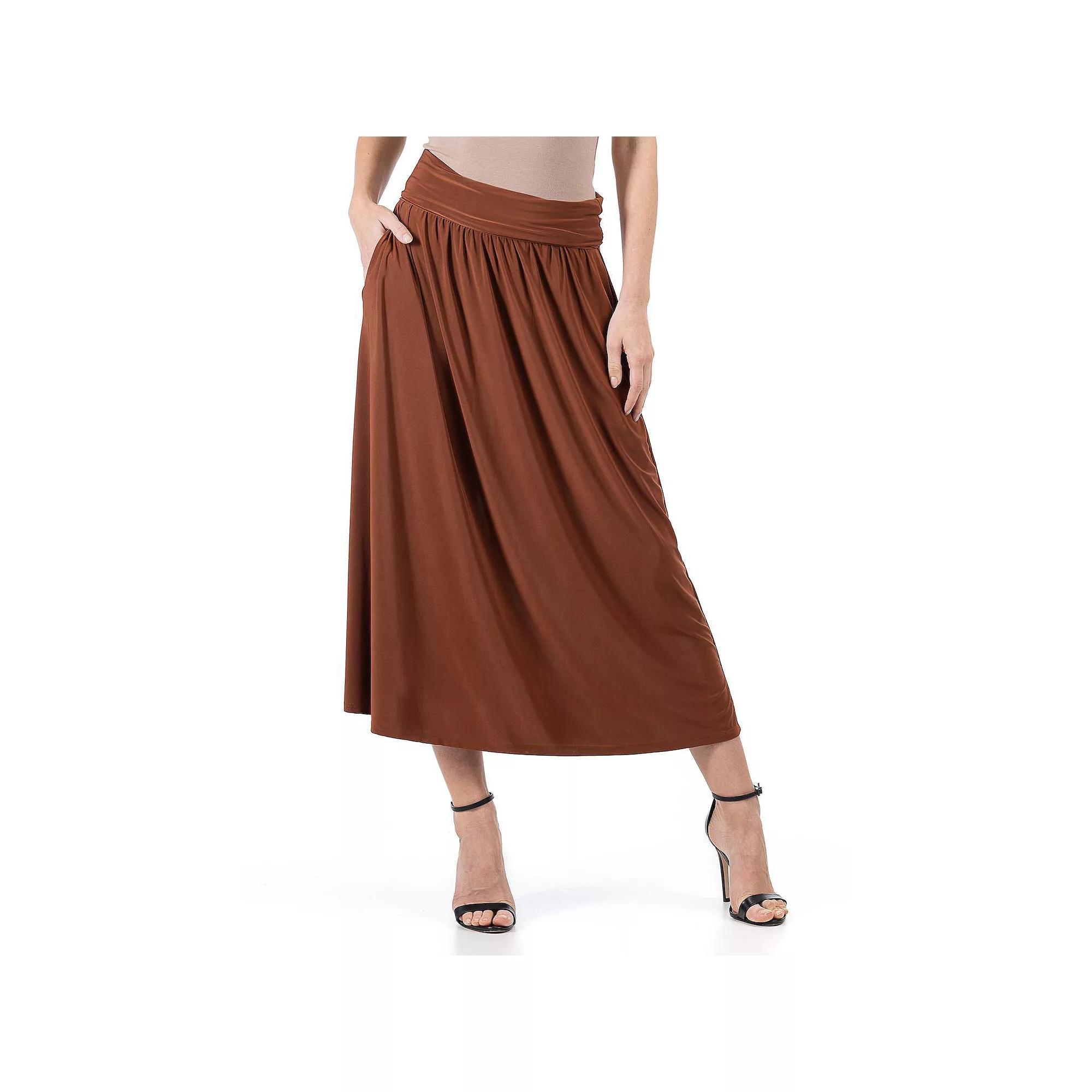 Women's 24Seven Comfort Apparel Foldover Maxi Skirt With Pockets, Size: Small, Black Product Image