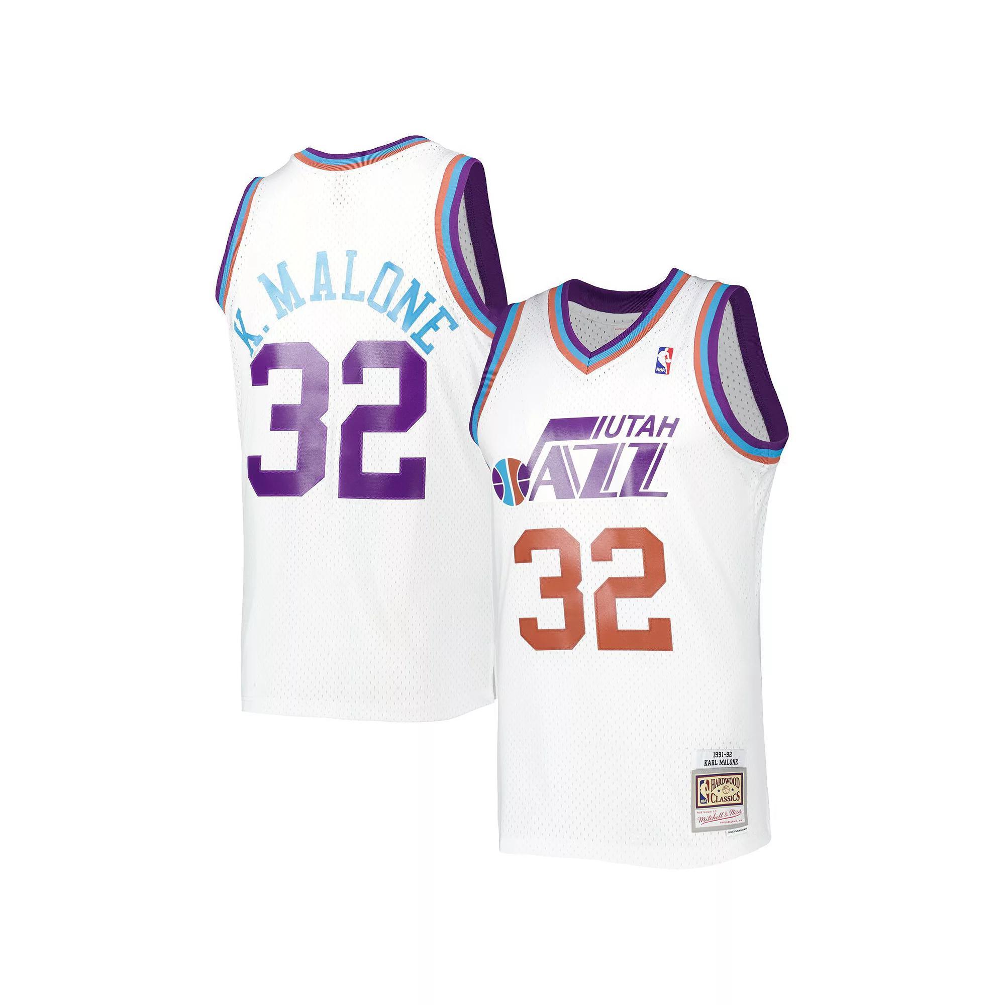 Mens Mitchell & Ness Karl Malone White Utah Jazz 1991/92 Hardwood Classics Reload 3.0 Swingman Jersey Product Image