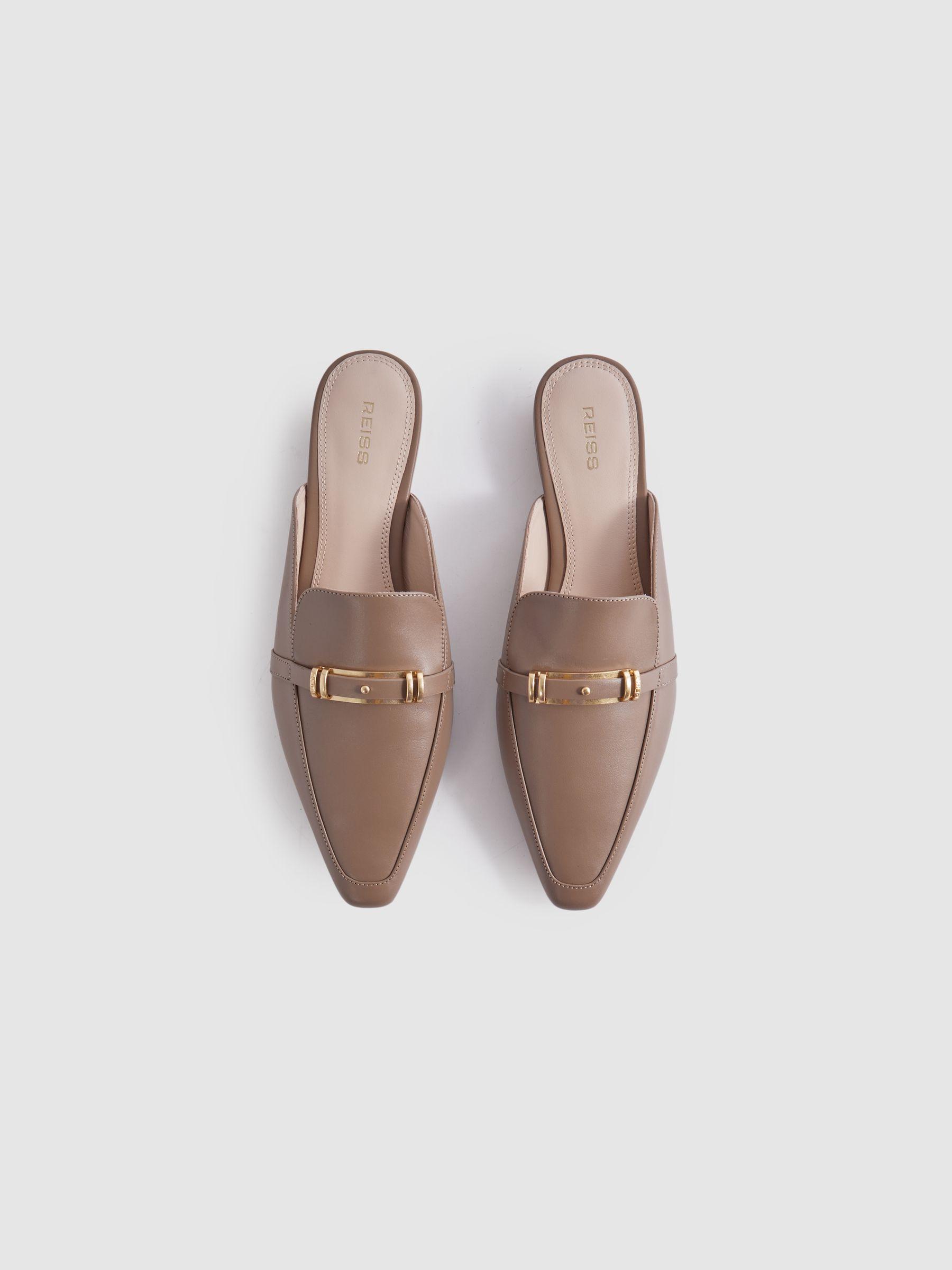 Flat Leather Mules in Taupe Product Image