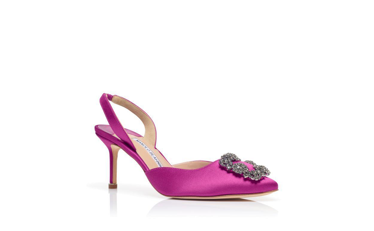 HANGISLI Pink Satin Jewel Buckle Slingback Pumps Product Image