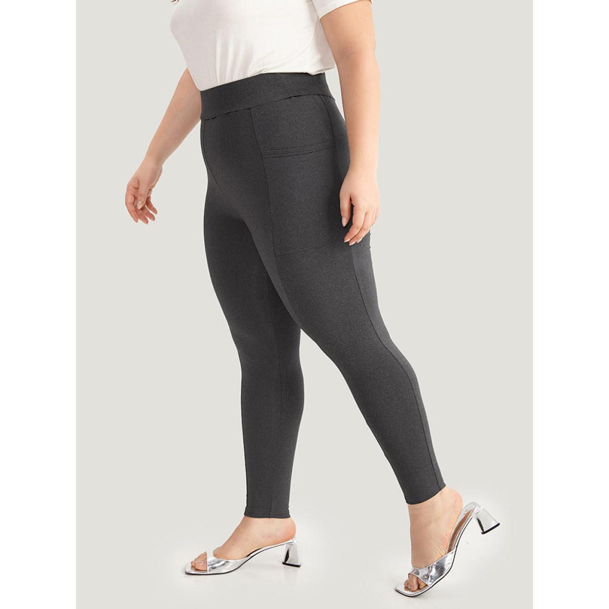 Plus Size Solid Pocket Very Stretchy Leggings Women DimGray Elegant High stretch Skinny High Rise Dailywear Leggings BloomChic 30/6X Product Image