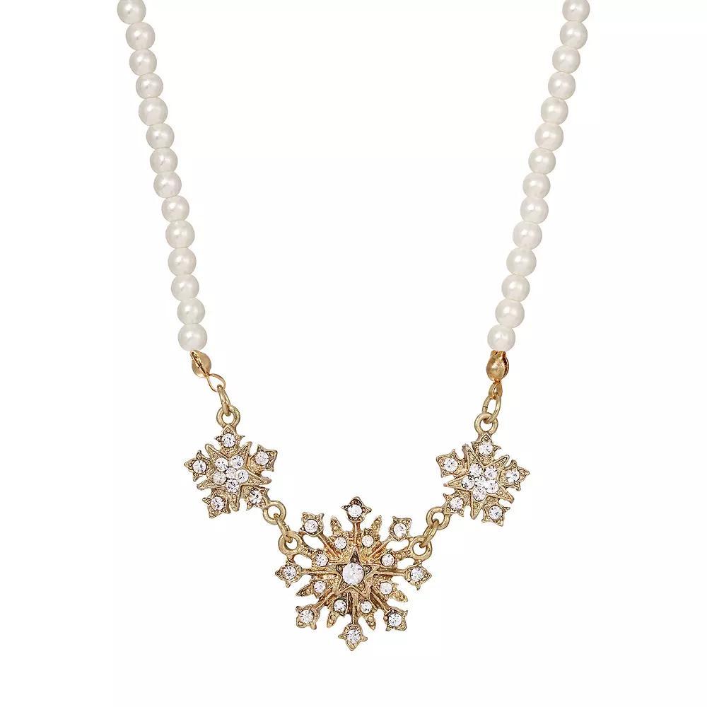 1928 Gold Tone Simulated Pearl & Crystal Starburst Necklace, Womens, Gold White Product Image