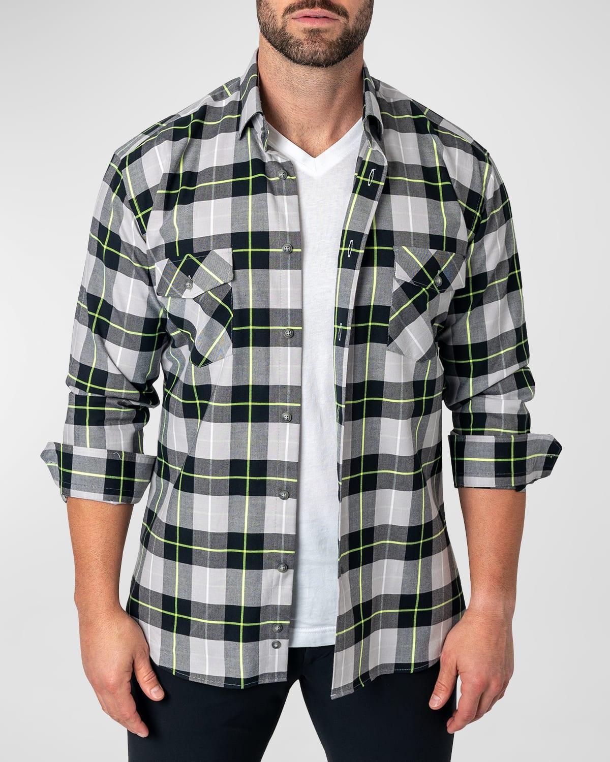 Mens Embroidered Flannel Sport Shirt Product Image
