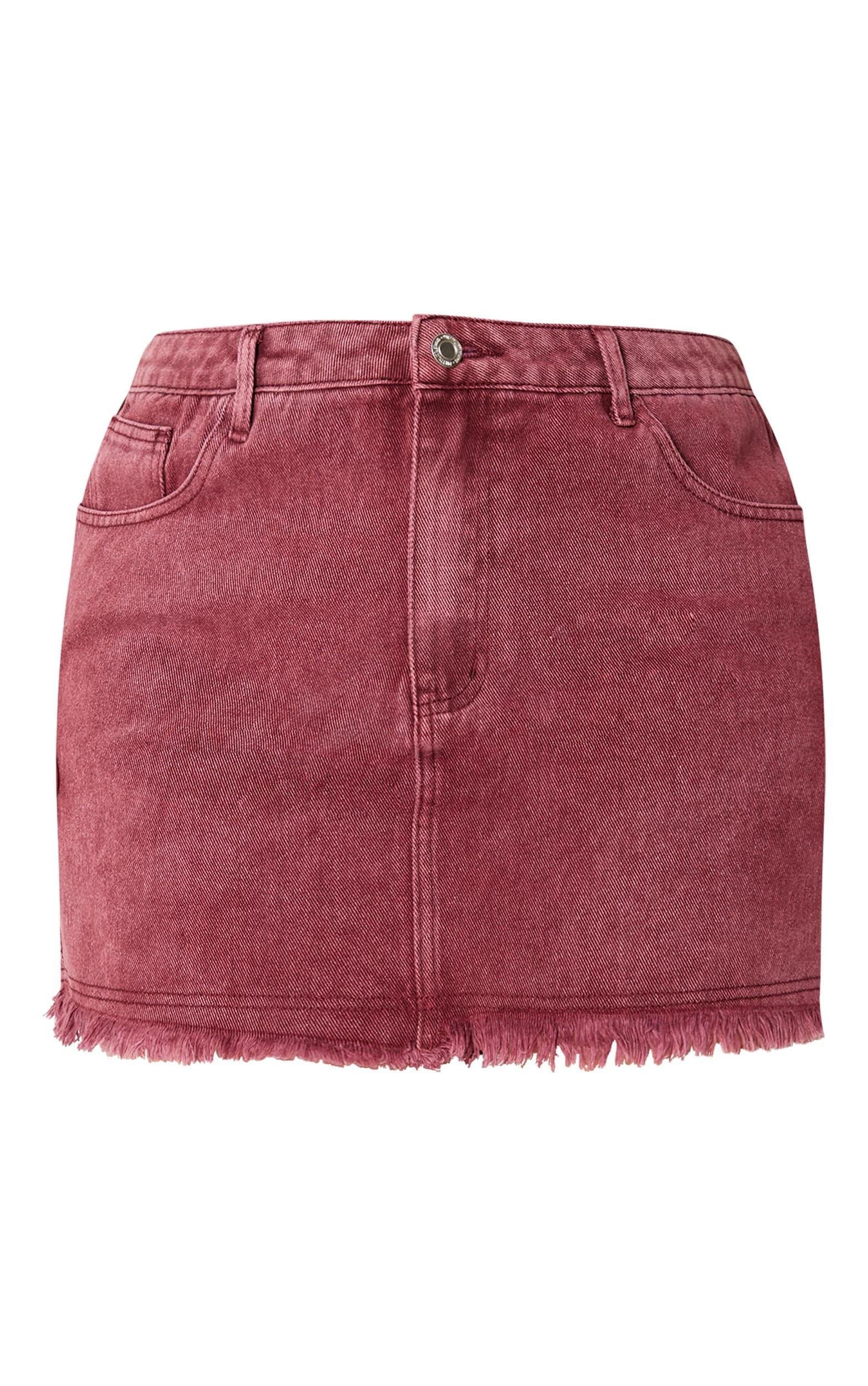 Plus Burgundy Washed Raw Hem Mini Skirt Product Image