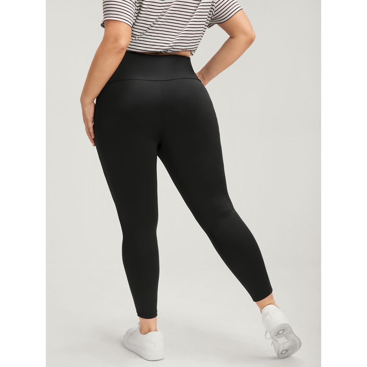 Plus Size Plain Wideband Waist Lace Up Skinny Leggings Women Black Casual High stretch Skinny High Rise Dailywear Leggings BloomChic 18-20/2X Product Image