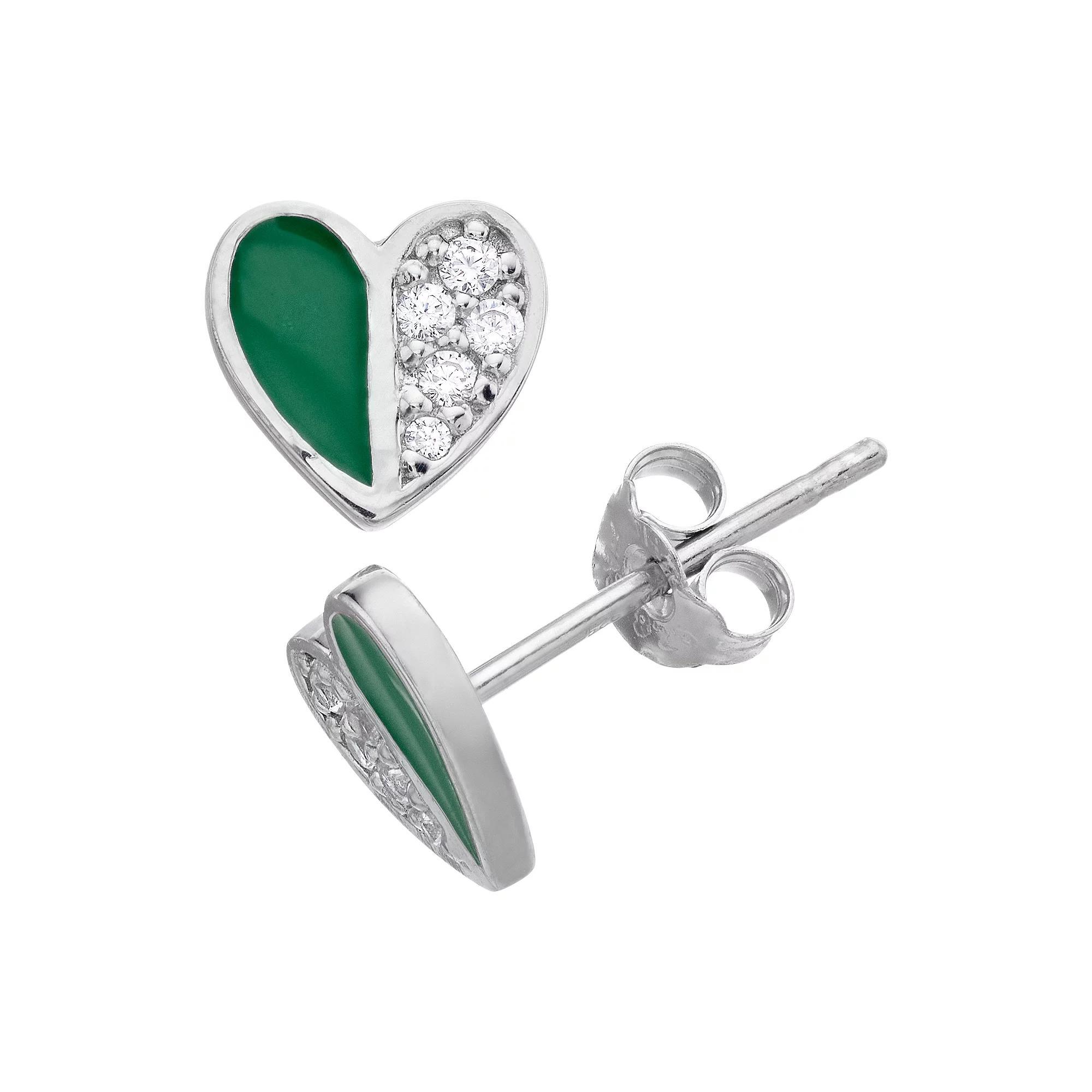 Aleure Precioso Sterling Silver Cubic Zirconia & Enamel Heart Stud Earrings, Women's, Sterling Red Product Image