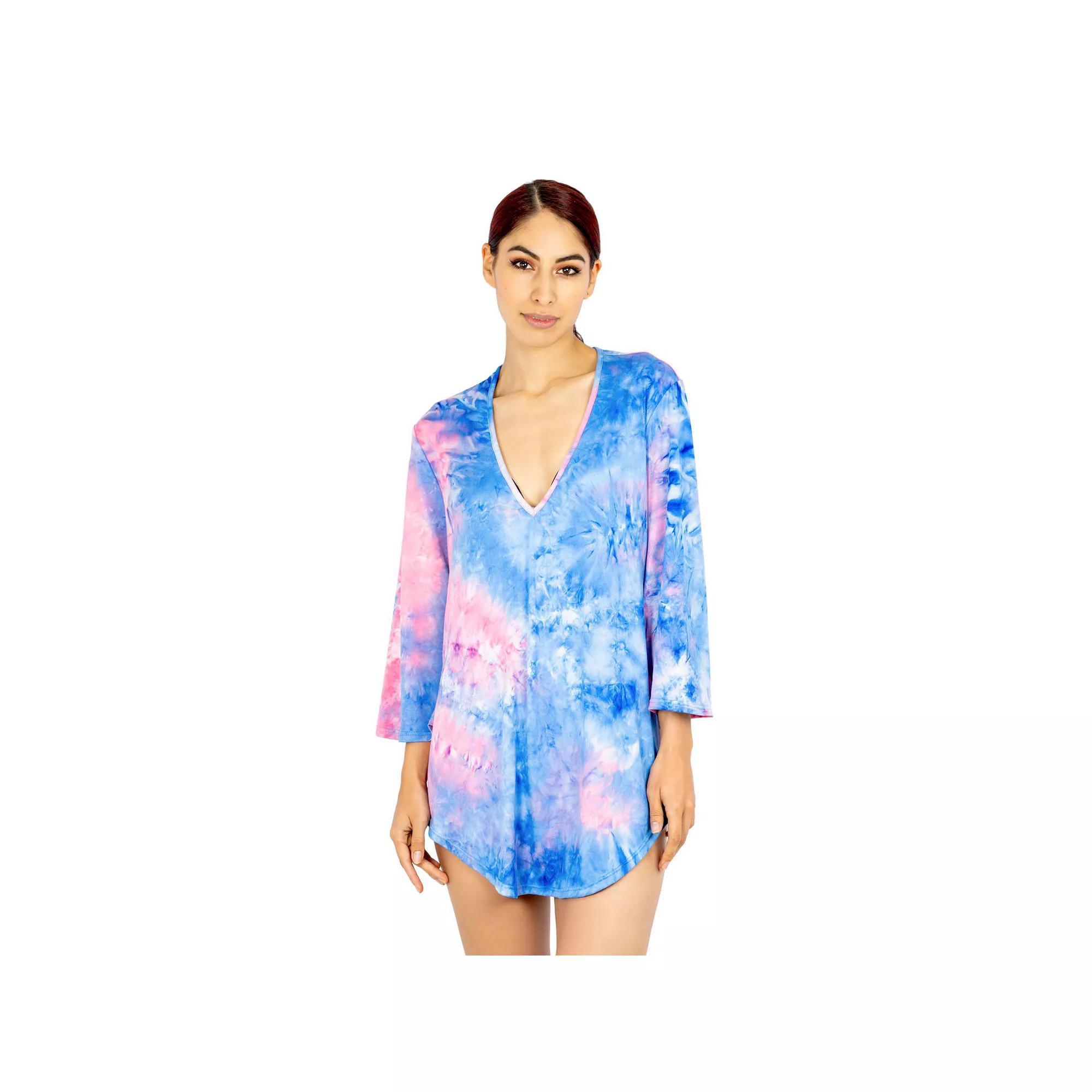 Women's Jordan Taylor Bell-Sleeve Tunic Swim Cover-Up, Size: Medium, Pink Blue Product Image
