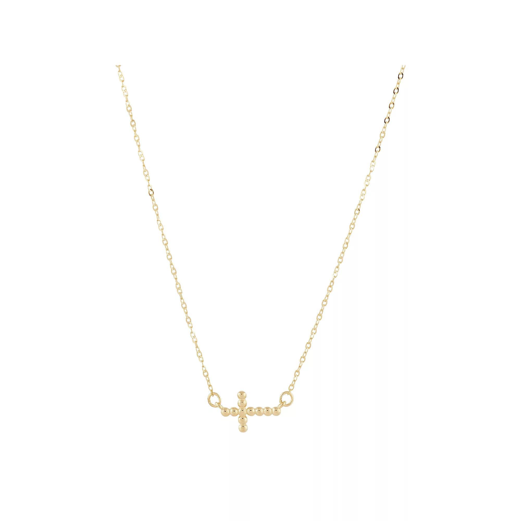 10k Gold Diamond Cut Beaded Sideway Cross Cable Chain Necklace, Womens Product Image