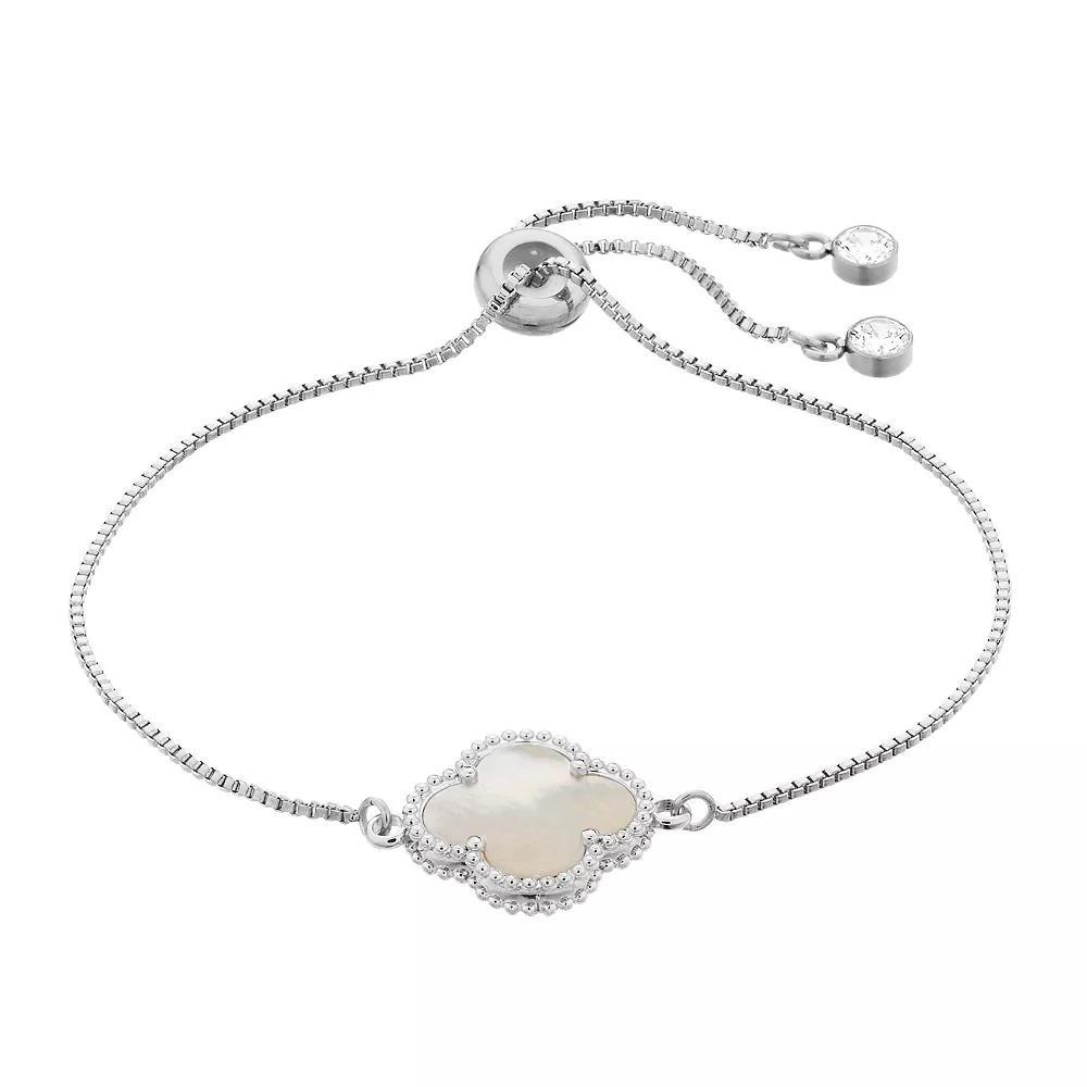 Adornia Sterling Silver Quatrefoil Adjustable Bracelet, Womens, Silver Tone White Product Image