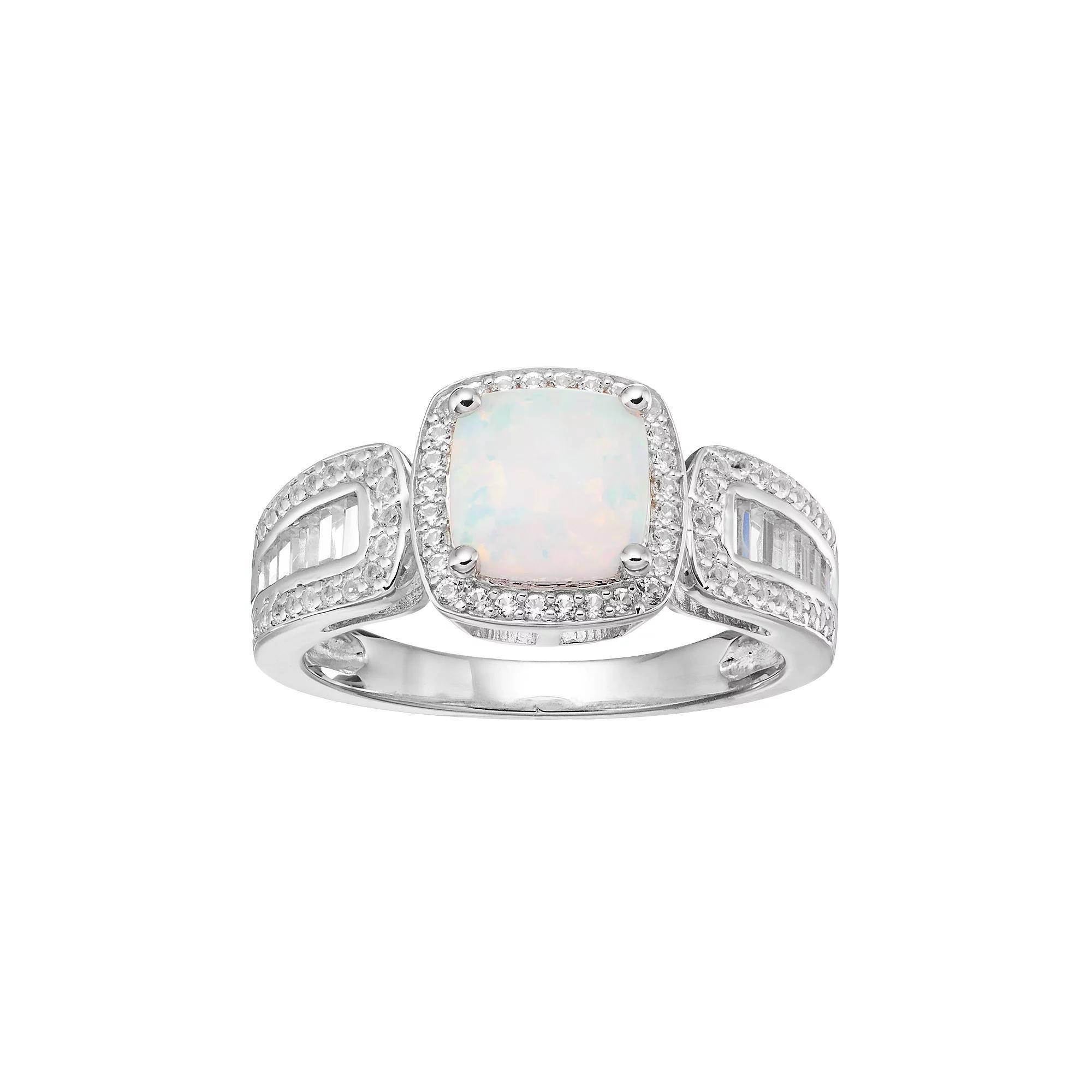 Sterling Silver Lab-Created White Opal & White Sapphire Halo Ring, Women's, Size: 7 Product Image