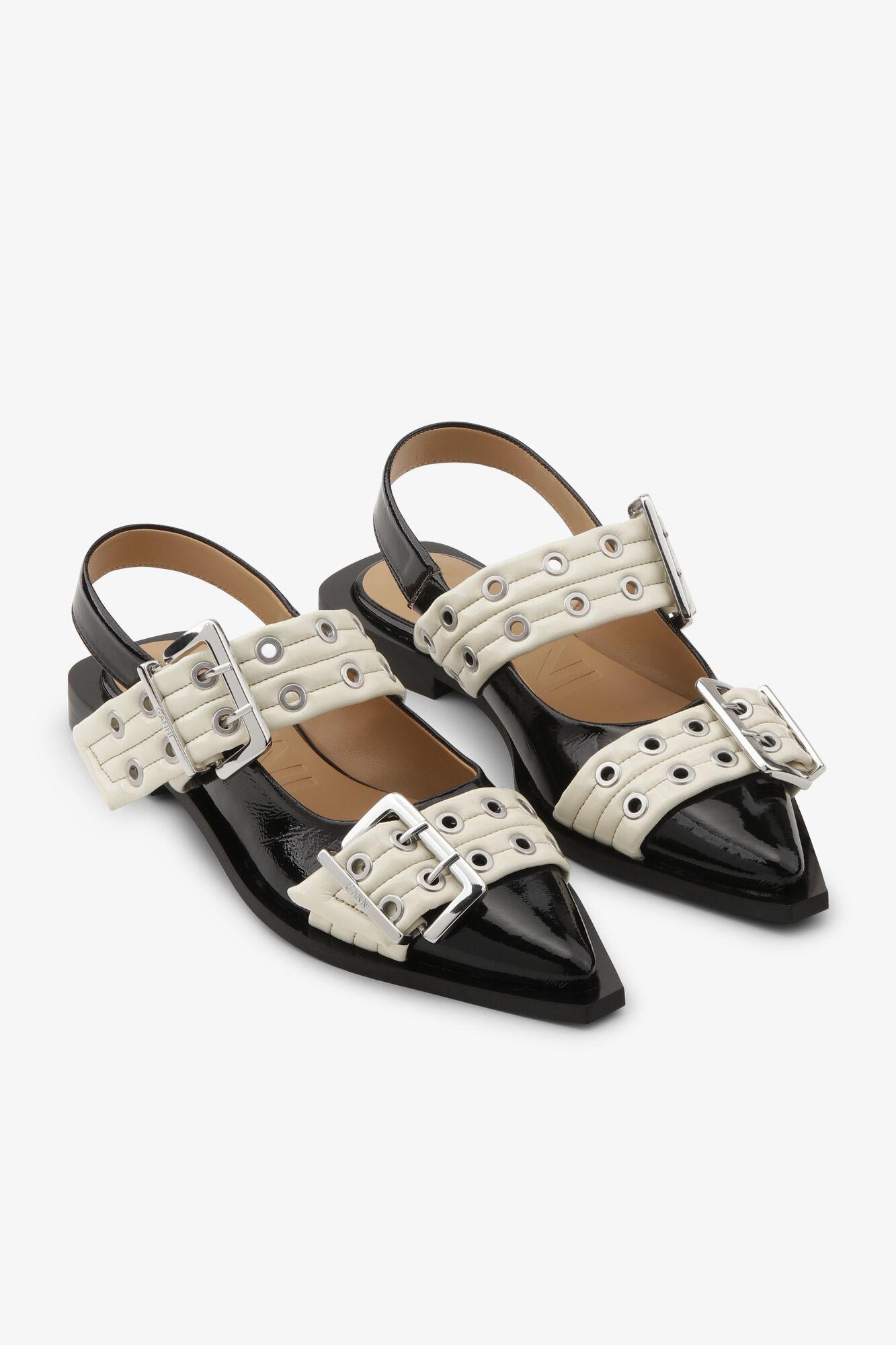 Black and Ivory Feminine Buckle Ballerinas Product Image