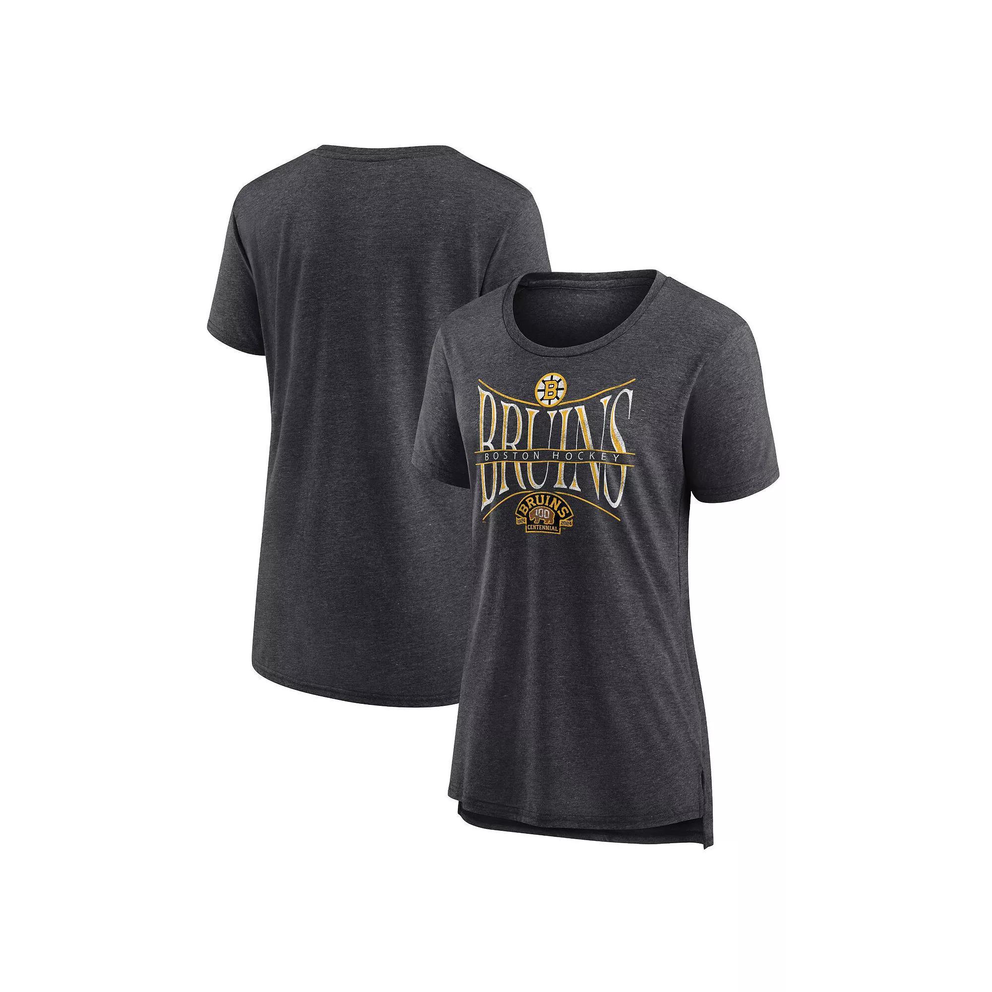 Women's Fanatics Branded  Heather Charcoal Boston Bruins Centennial Hockey Tri-Blend T-Shirt, Size: Medium Product Image