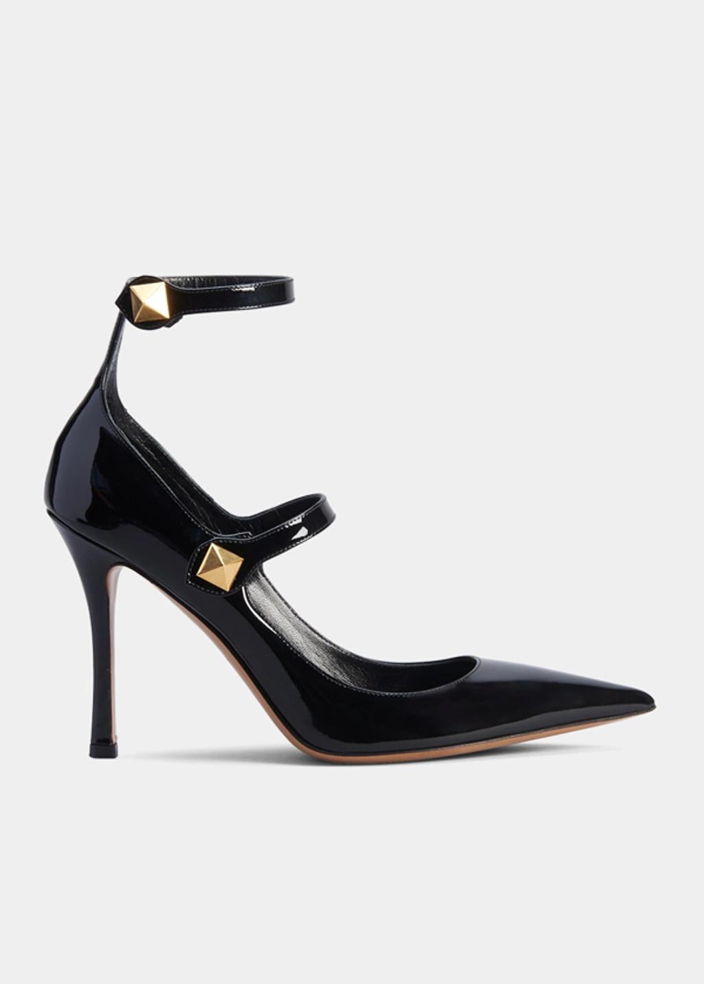 VALENTINO GARAVANI Roman Stud Patent Ankle-strap Pumps In Black Product Image