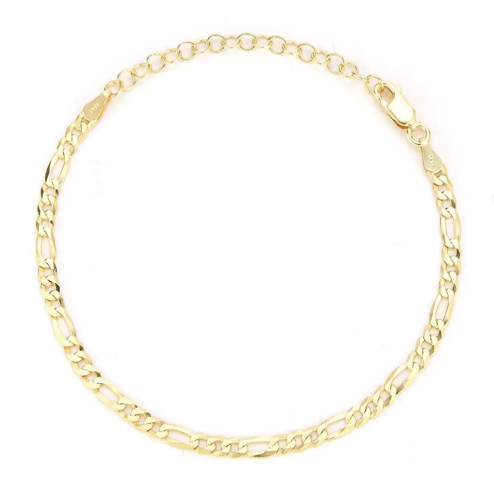 Sunkissed Sterling 14k Gold Over Silver Figaro Bracelet, Women's, Size: 7", Gold Tone Product Image