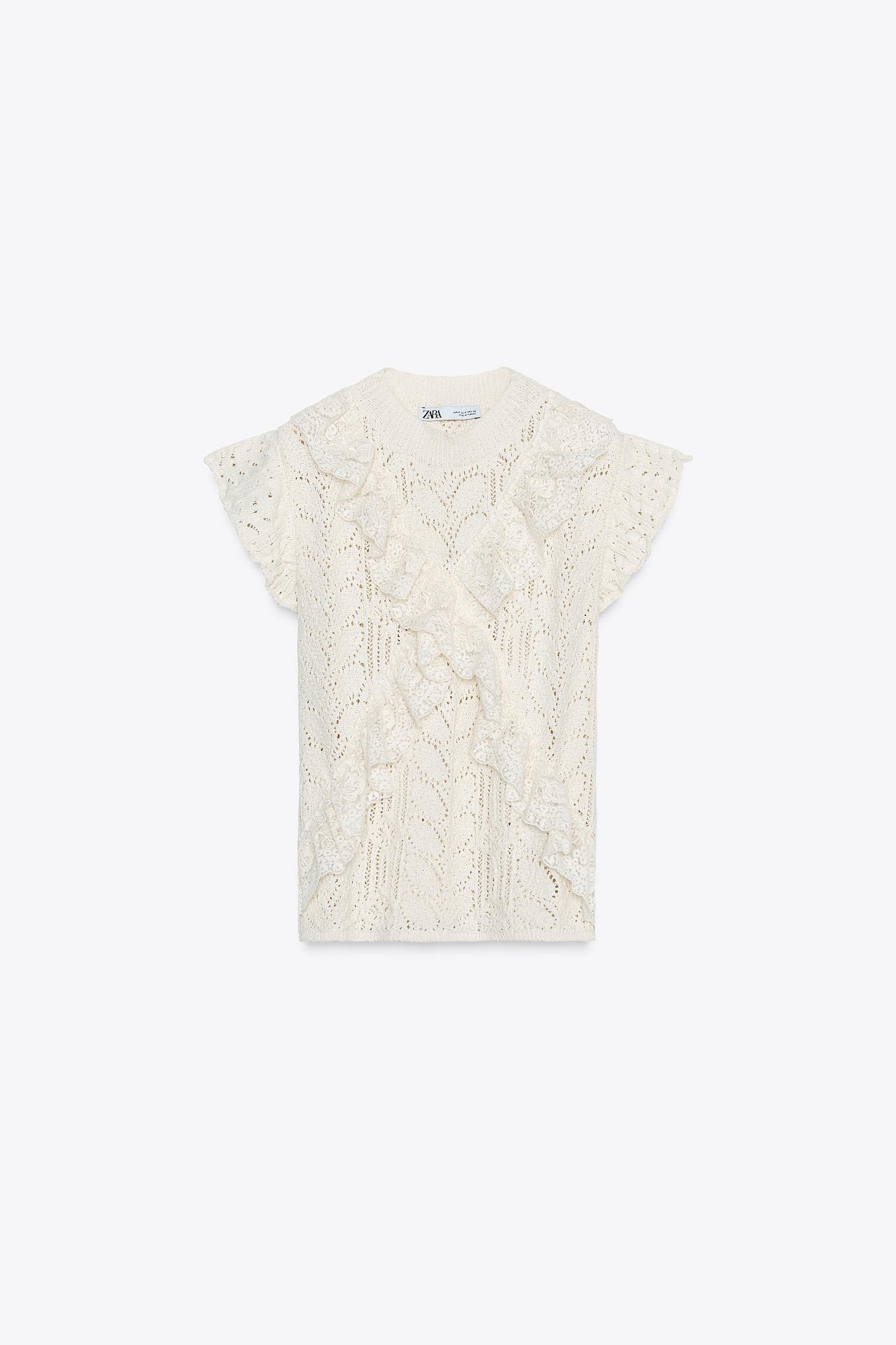 POINTELLE RUFFLED KNIT TOP Product Image