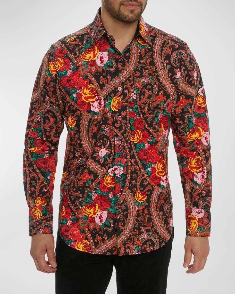 Mens Floral Paisley Print Button-Up Shirt Product Image