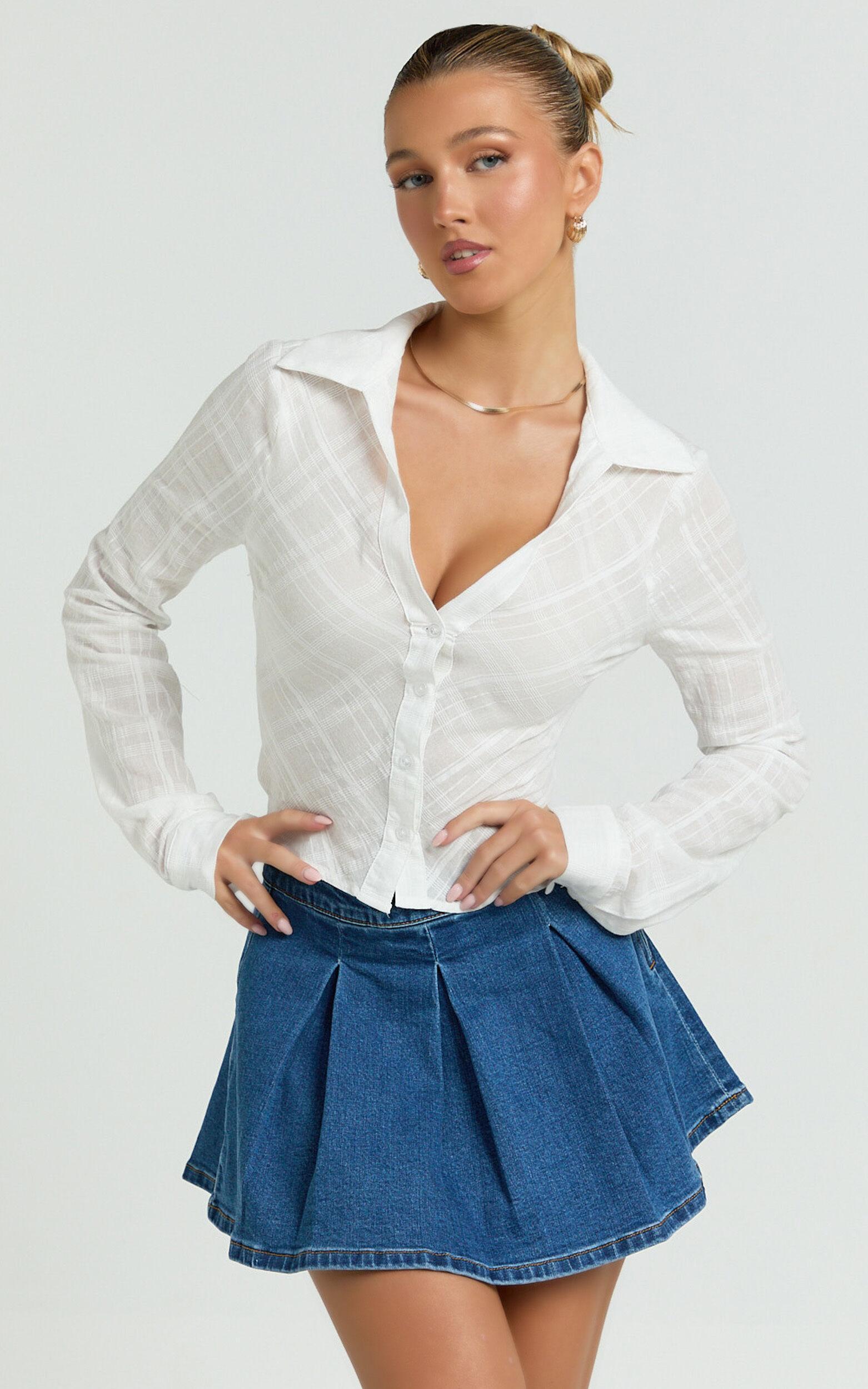 Dahlia Top - Long Sleeve Fitted Shirt in White Product Image