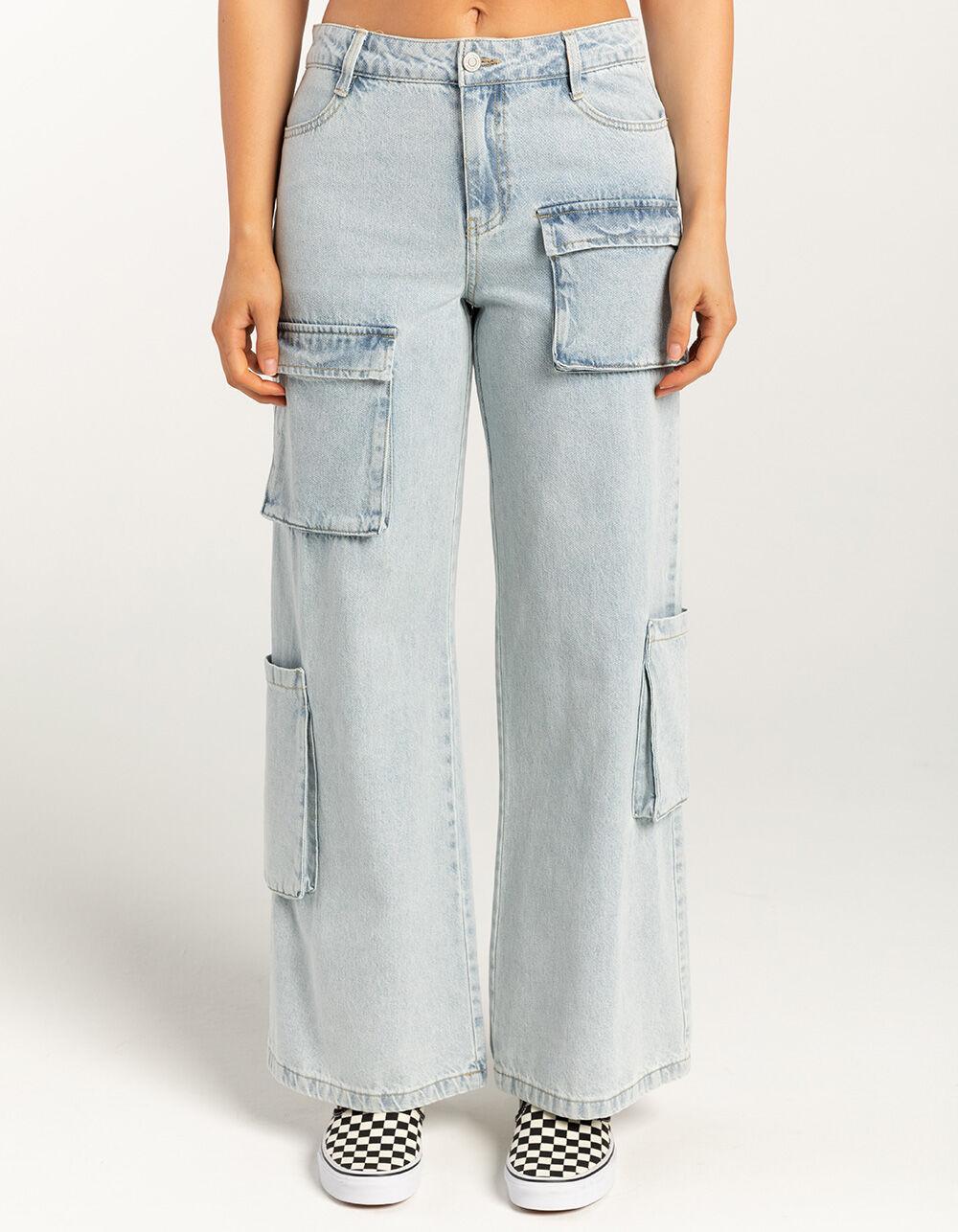RSQ Womens Low Rise Cargo Pants - MEDIUM WASH Product Image
