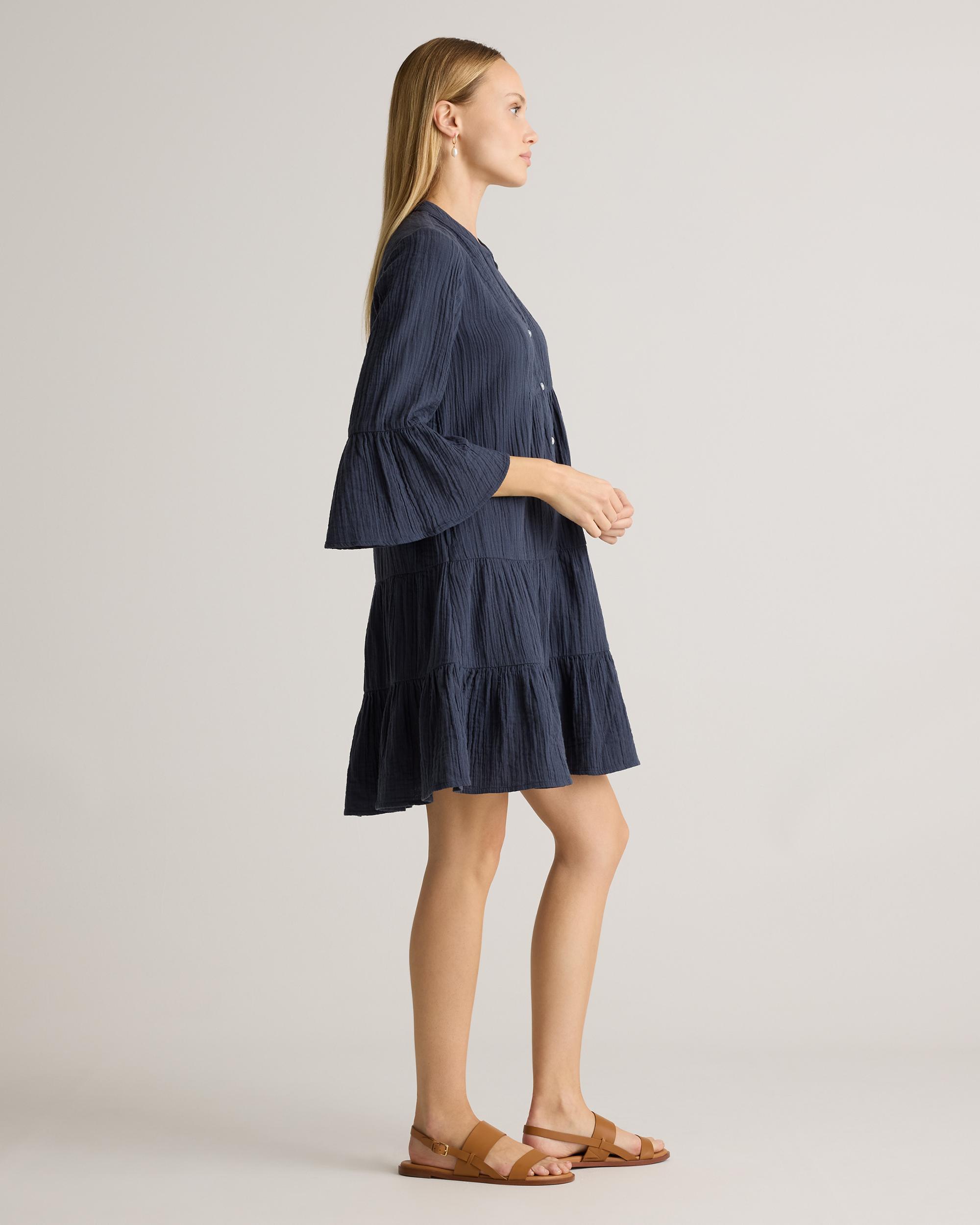 Quince | Women's Gauze Long Sleeve Tiered Mini Dress Organic Cotton Product Image