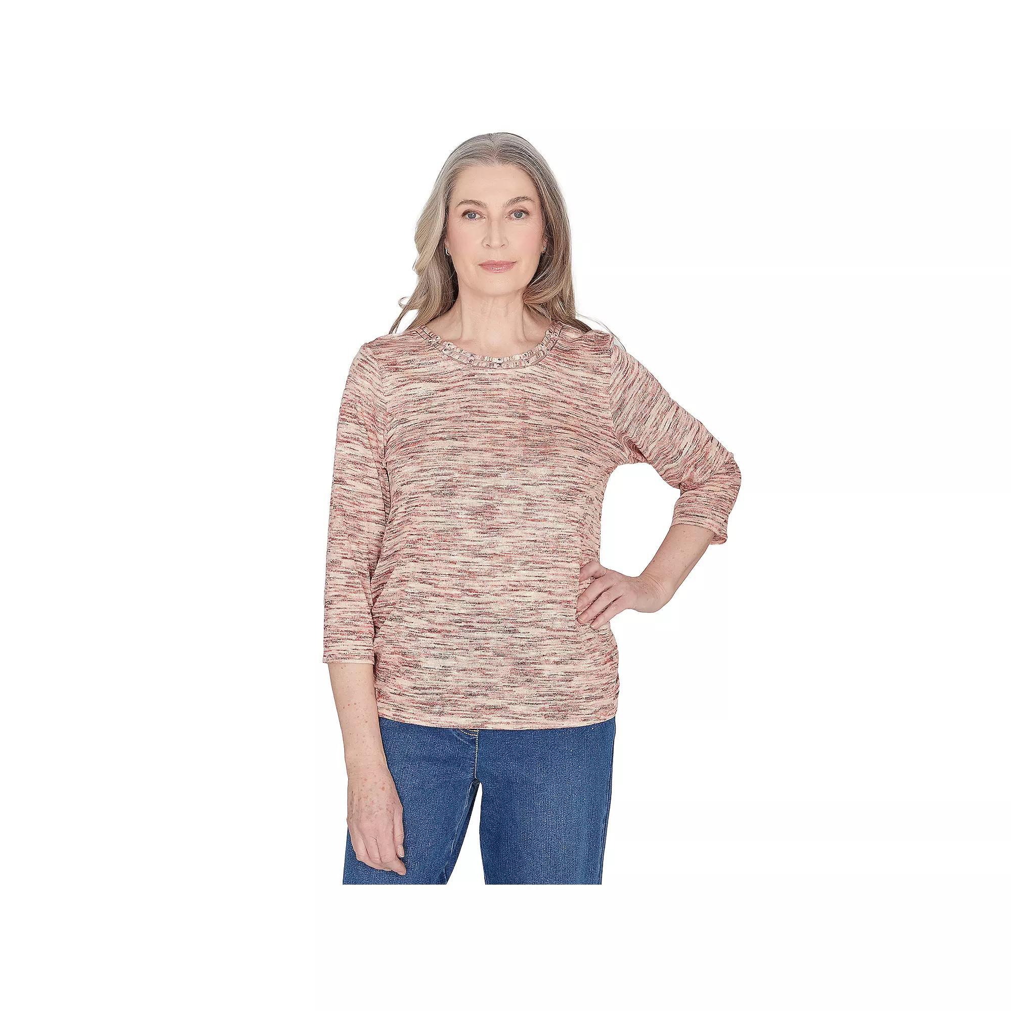 Women's Alfred Dunner Warm Space Dye Beaded Neck Top, Size: Medium, Pink Product Image