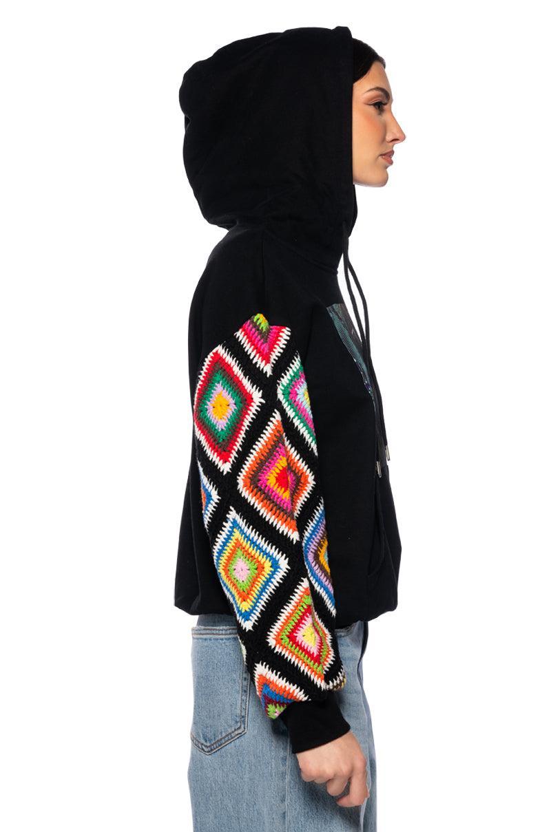 ROSIE CROCHET SLEEVE HOODIE Product Image