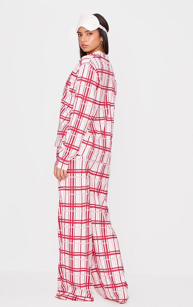 Cream Check Print Jersey Long Pj Set Product Image