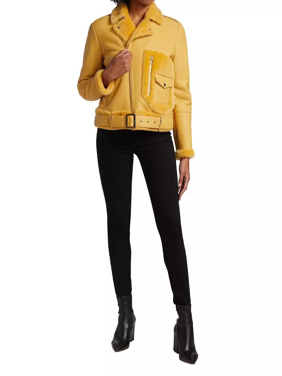Shearling-Trimmed Leather Moto Jacket Product Image
