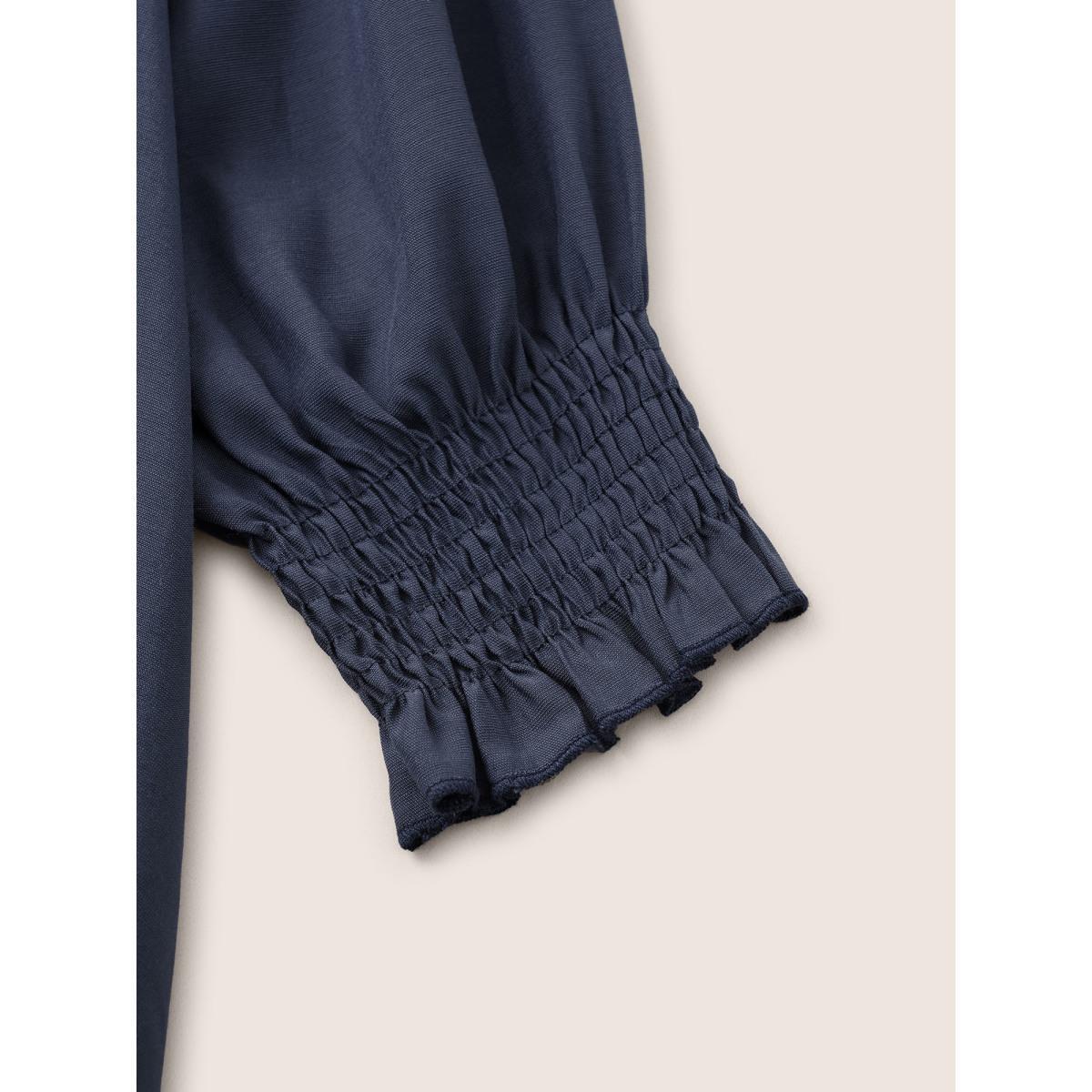 Plus Size Aegean Surplice Neck Shirred Sleeve Pleated Blouse Women Work From Home Half Sleeve Overlap Collar Work Blouses BloomChic 14-16/1X Product Image