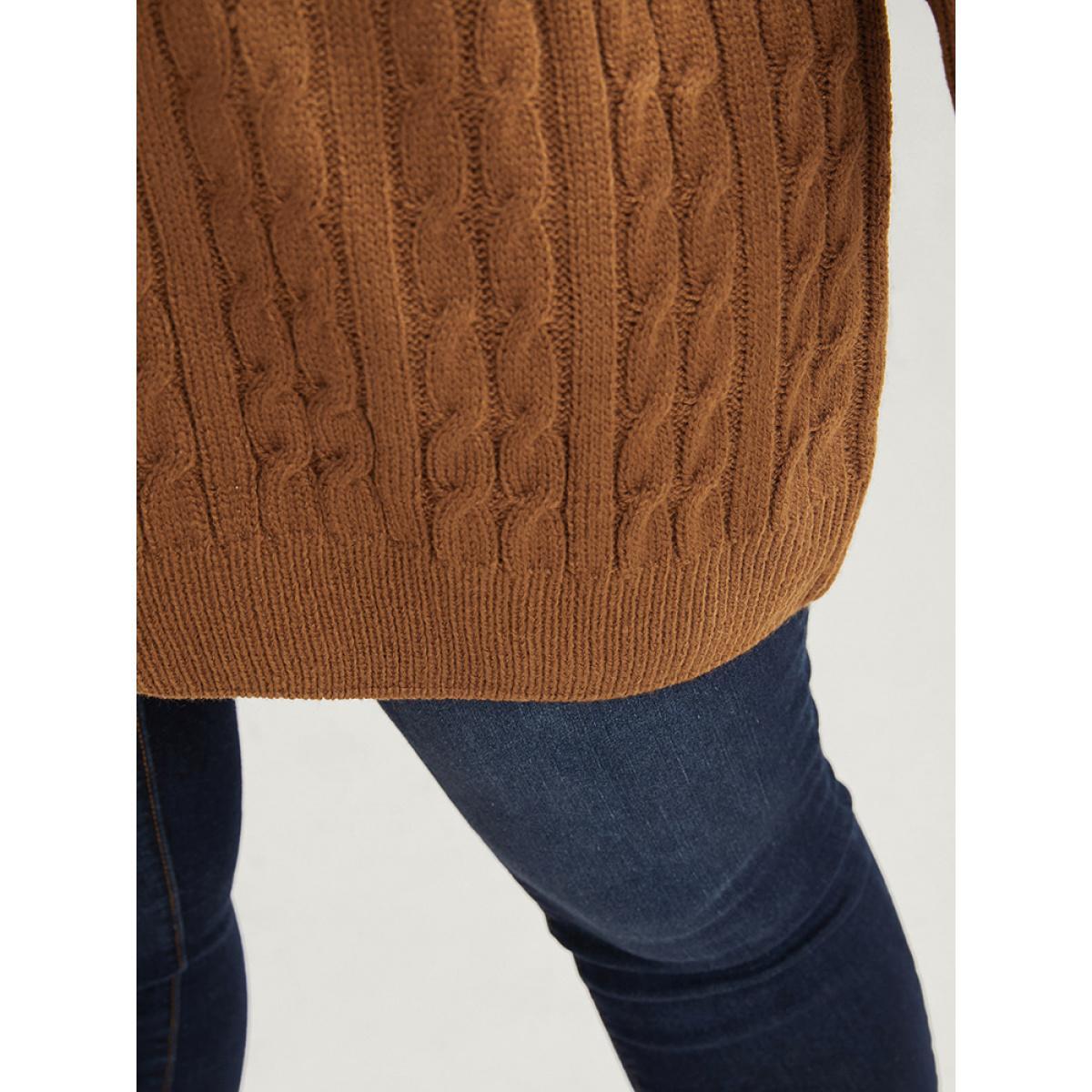 Plus Size Gingham Contrast Soft Sexy Yarn Knit Cable Knit Button Front Cardigan Bronze Women Casual Loose Long Sleeve Dailywear Cardigans BloomChic 18-20/2X Product Image