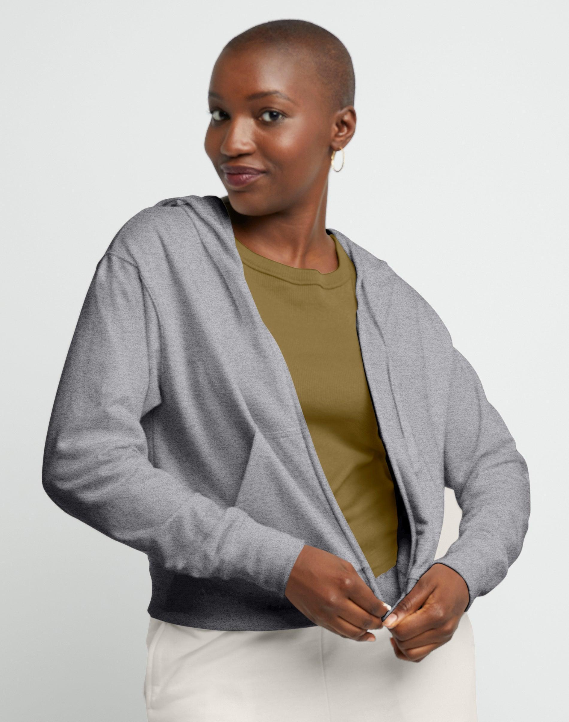 Women's Hanes® Originals Full-Zip French Terry Hoodie, Size: Medium, Black 50r Pe Grey Product Image