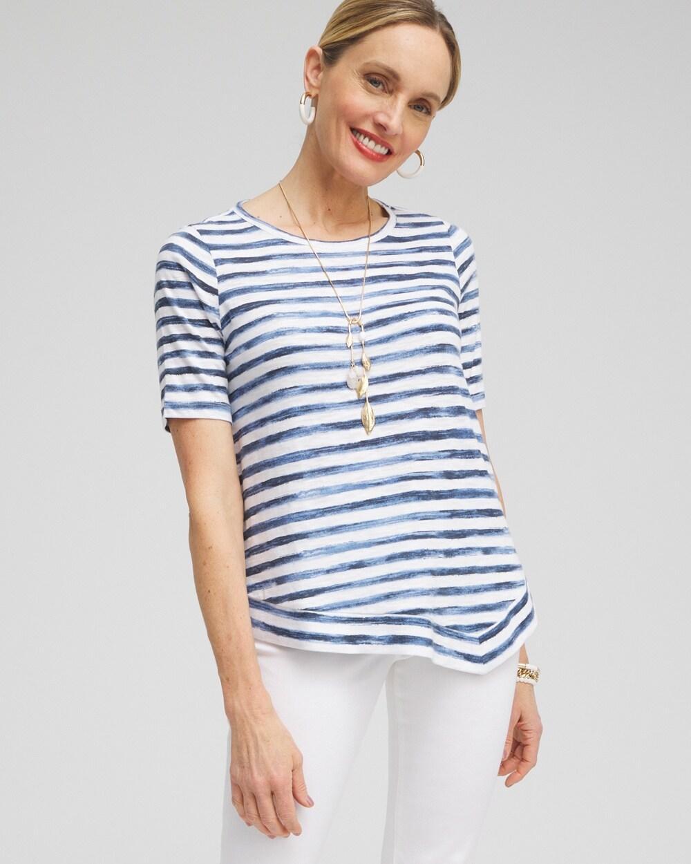 Stripe Asymmetrical Elbow Sleeve Tee Product Image