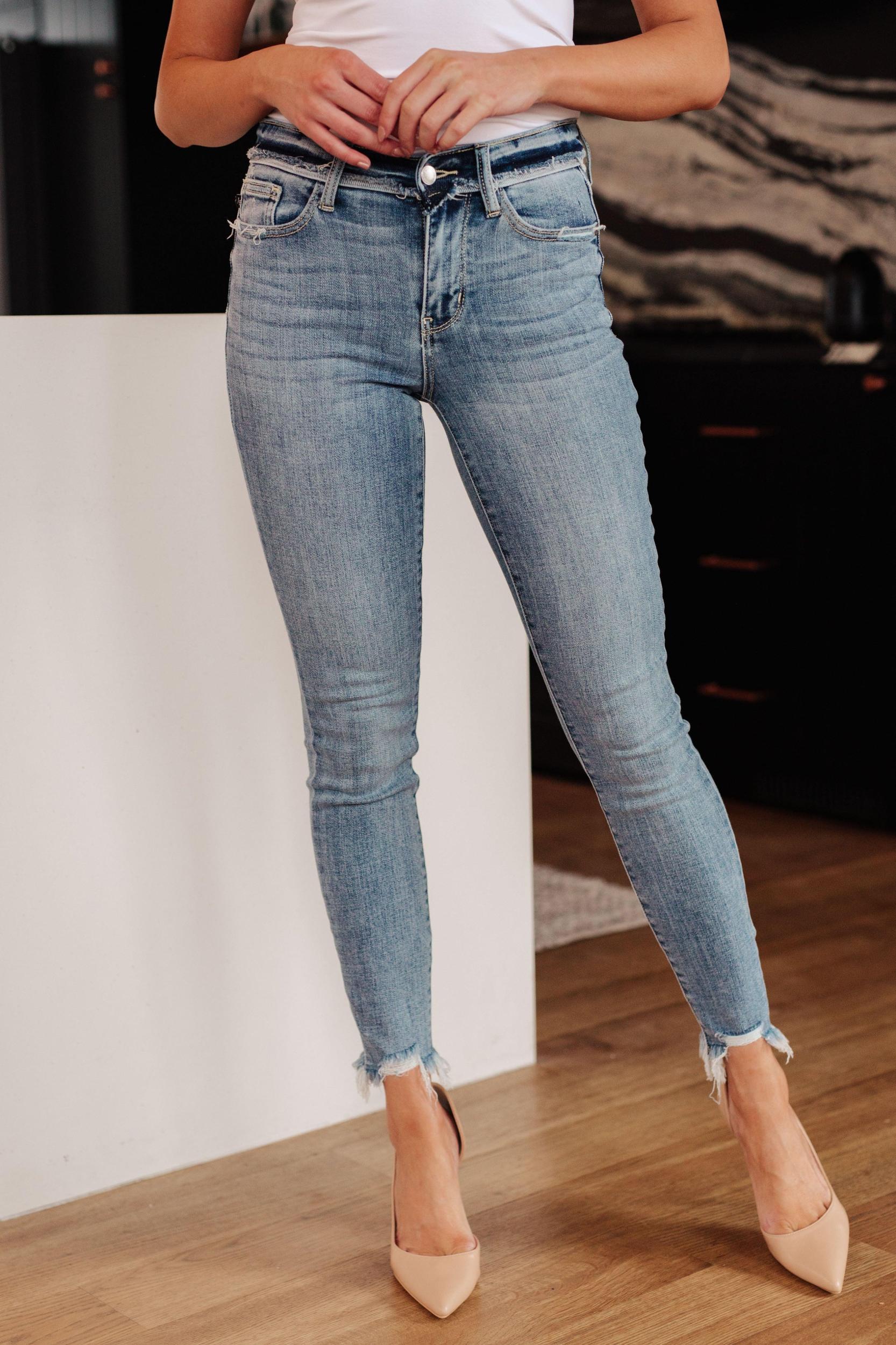 Sherry Mid Rise Release Waistband Detail Skinny Judy Blue Jeans -  - ONLINE EXCLUSIVE! Product Image