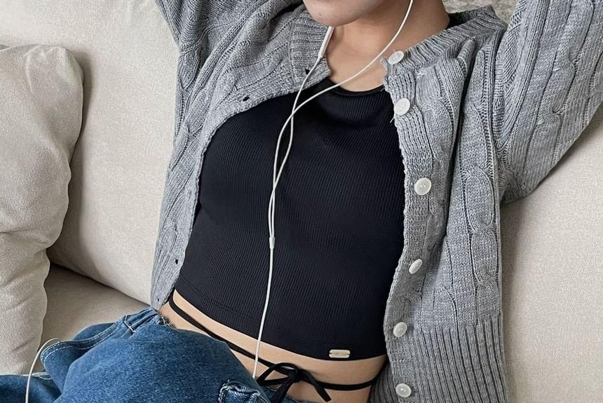 Plain Round Neck Slim-Fit Cardigan Product Image